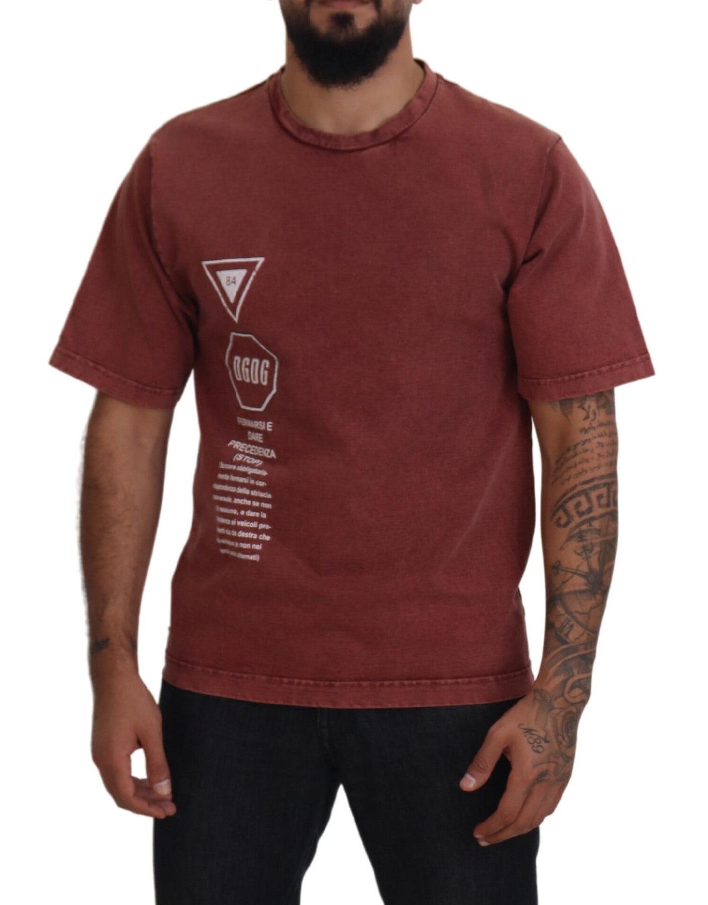 Dolce & Gabbana Maroon Print Round Neck Short Sleeves T-shirt | Regal Royce