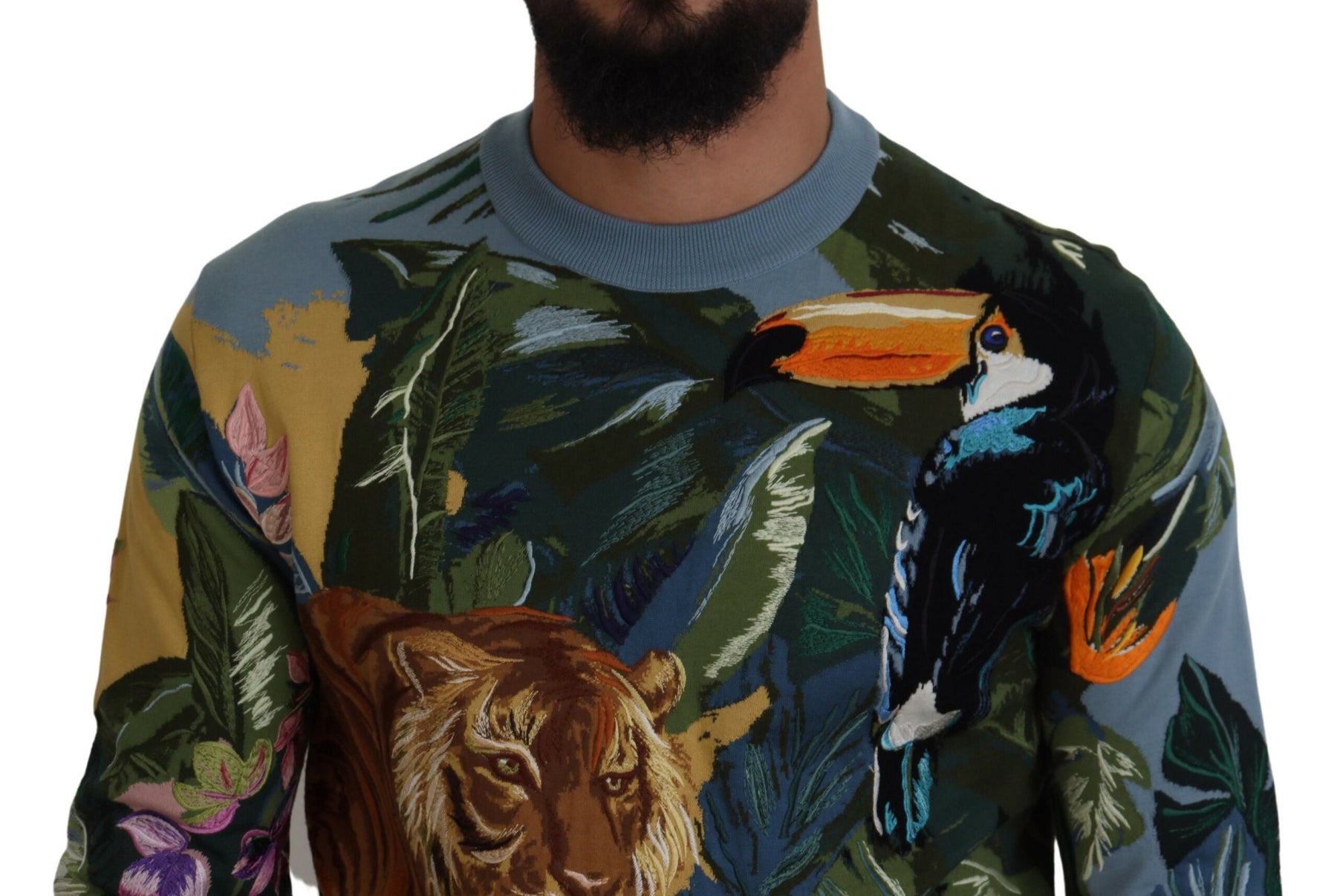 Dolce & Gabbana Multicolor Jungle Wool Pullover Logo Sweater | Regal Royce