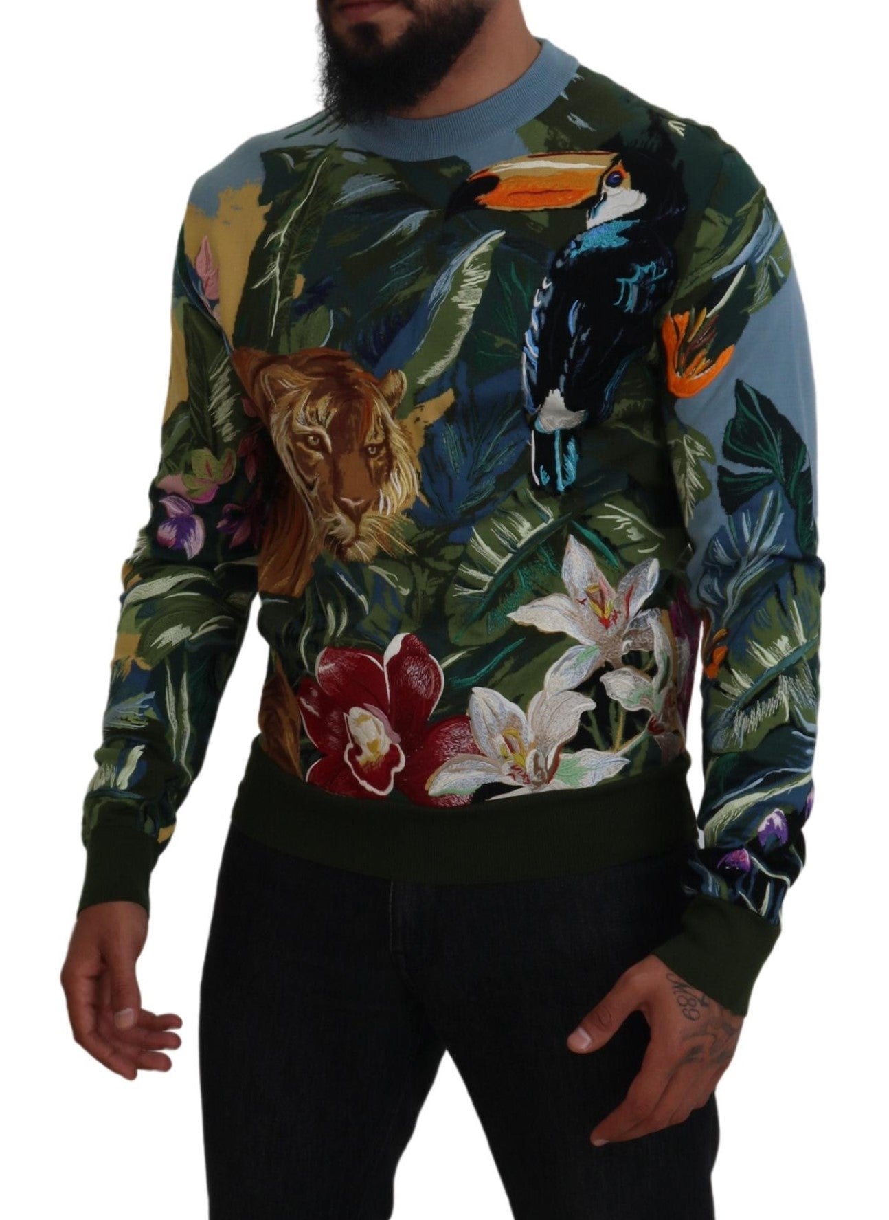 Dolce & Gabbana Multicolor Jungle Wool Pullover Logo Sweater | Regal Royce