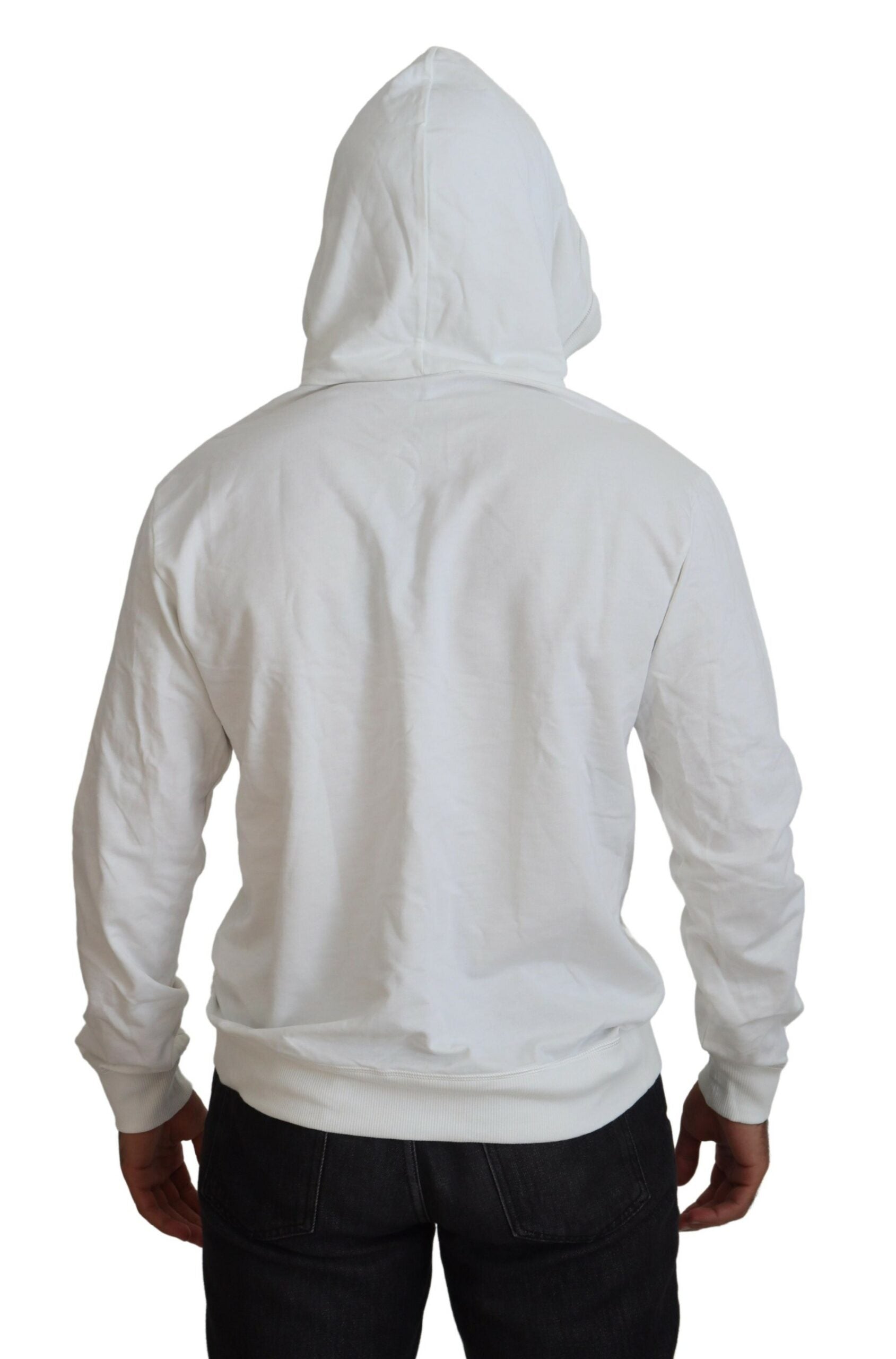 Dolce & Gabbana White Cotton Hooded Sweatshirt Logo Sweater | Regal Royce