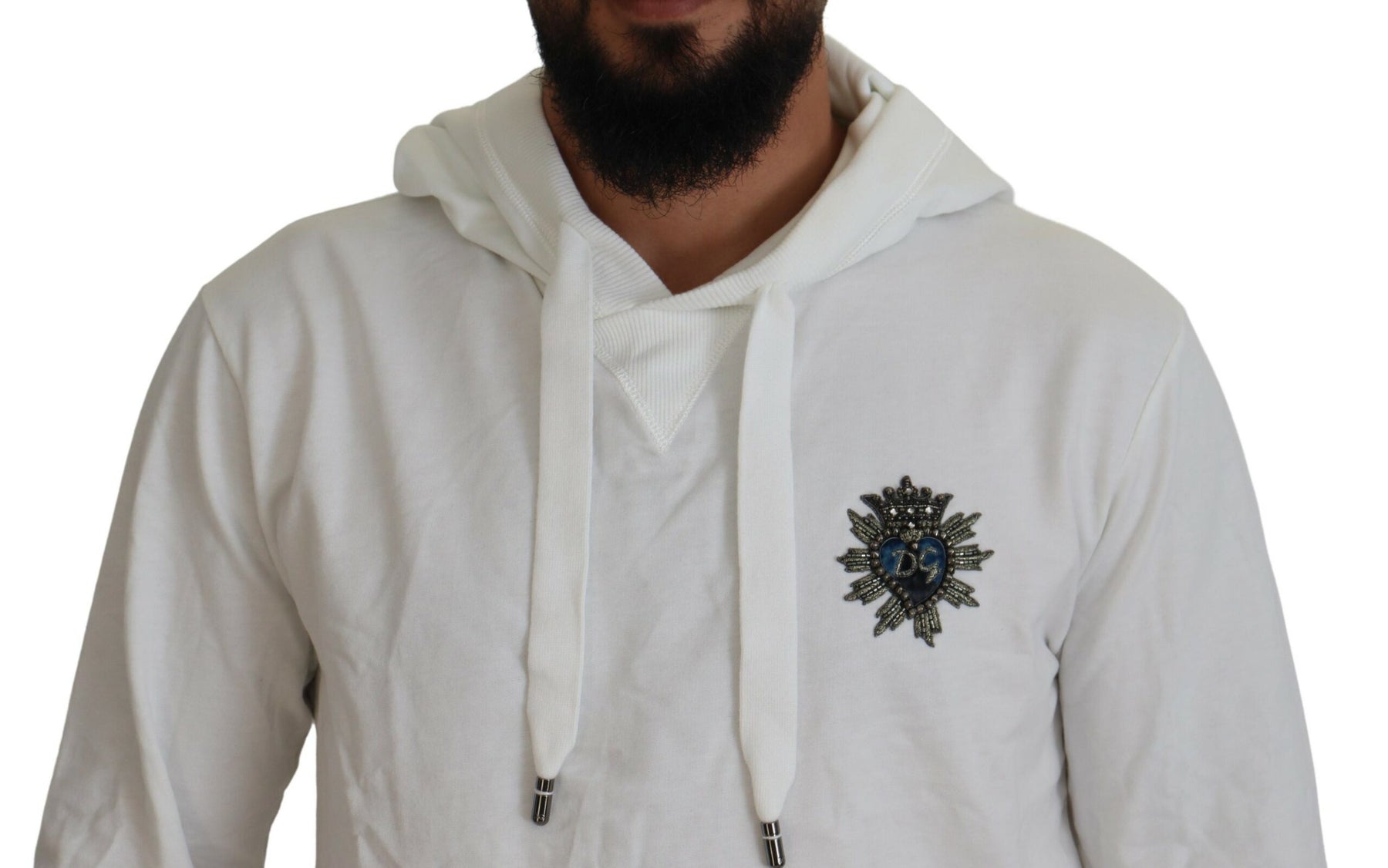 Dolce & Gabbana White Cotton Hooded Sweatshirt Logo Sweater | Regal Royce