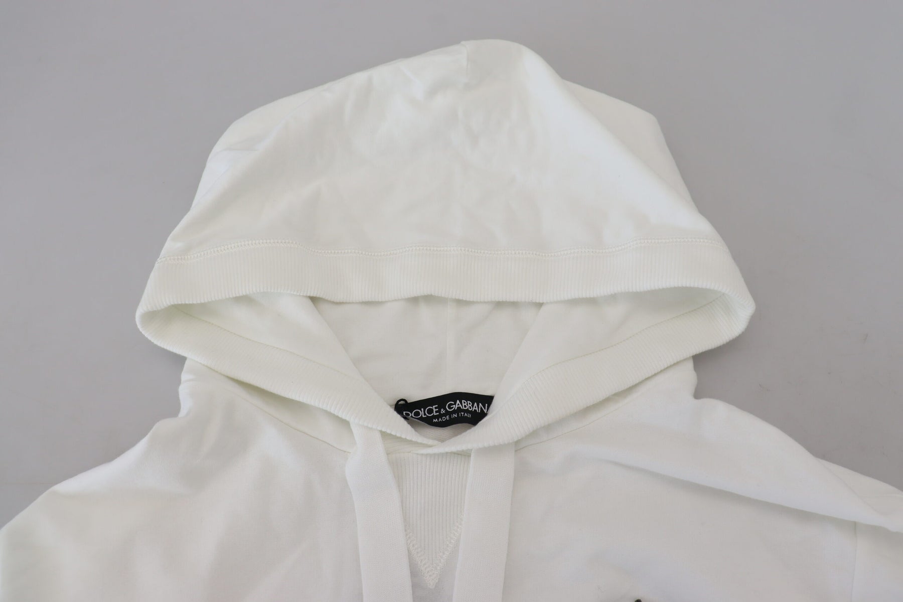 Dolce & Gabbana White Cotton Hooded Sweatshirt Logo Sweater | Regal Royce