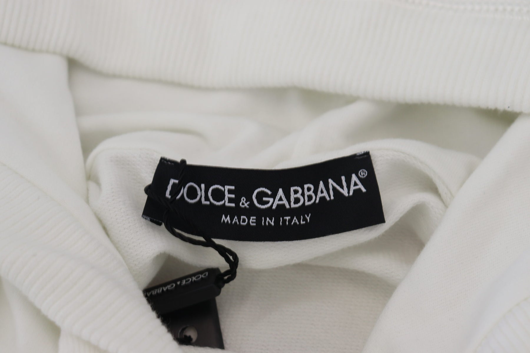 Dolce & Gabbana White Cotton Hooded Sweatshirt Logo Sweater | Regal Royce