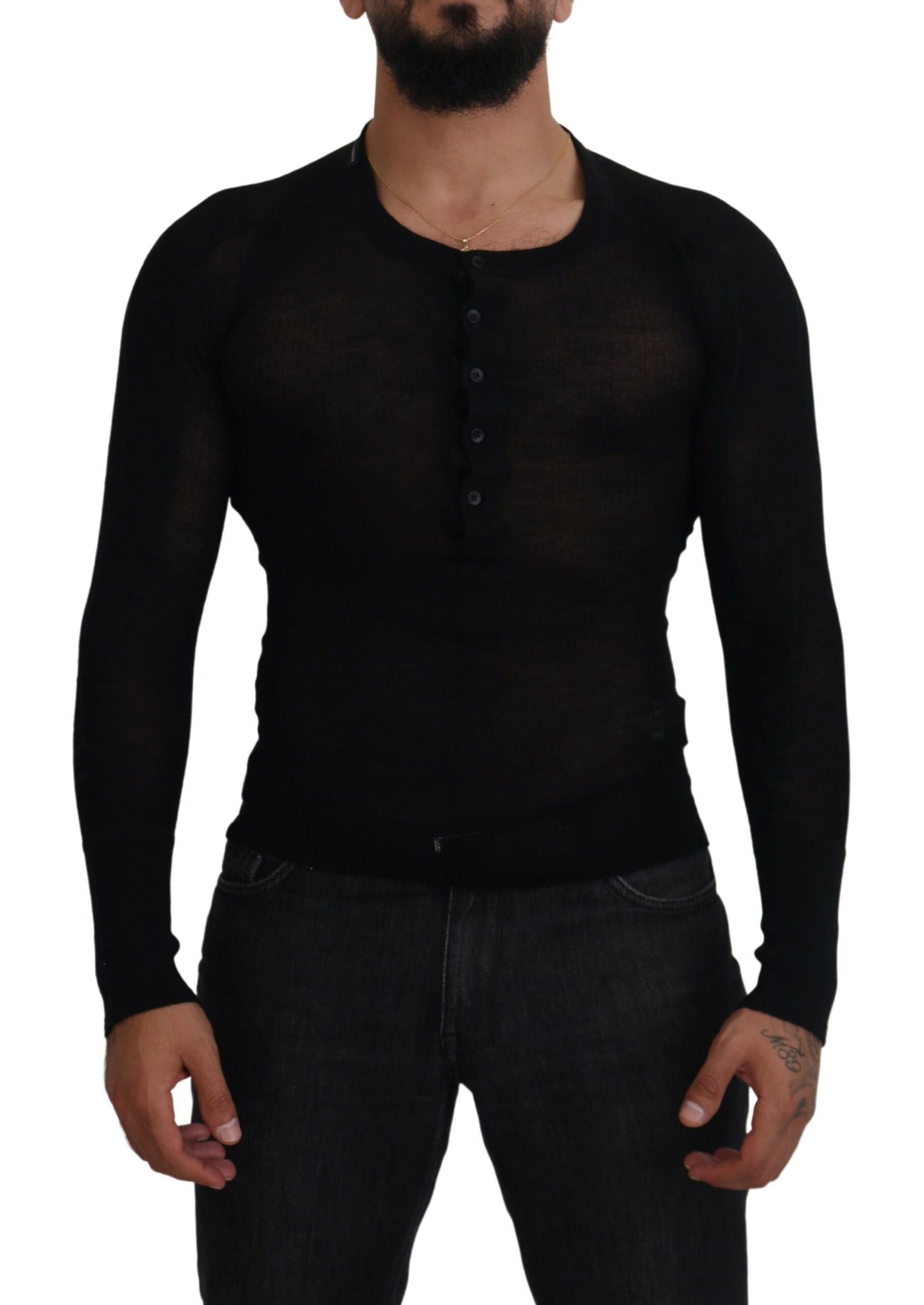 Dolce & Gabbana Black Cashmere Button Pullover Sweater | Regal Royce