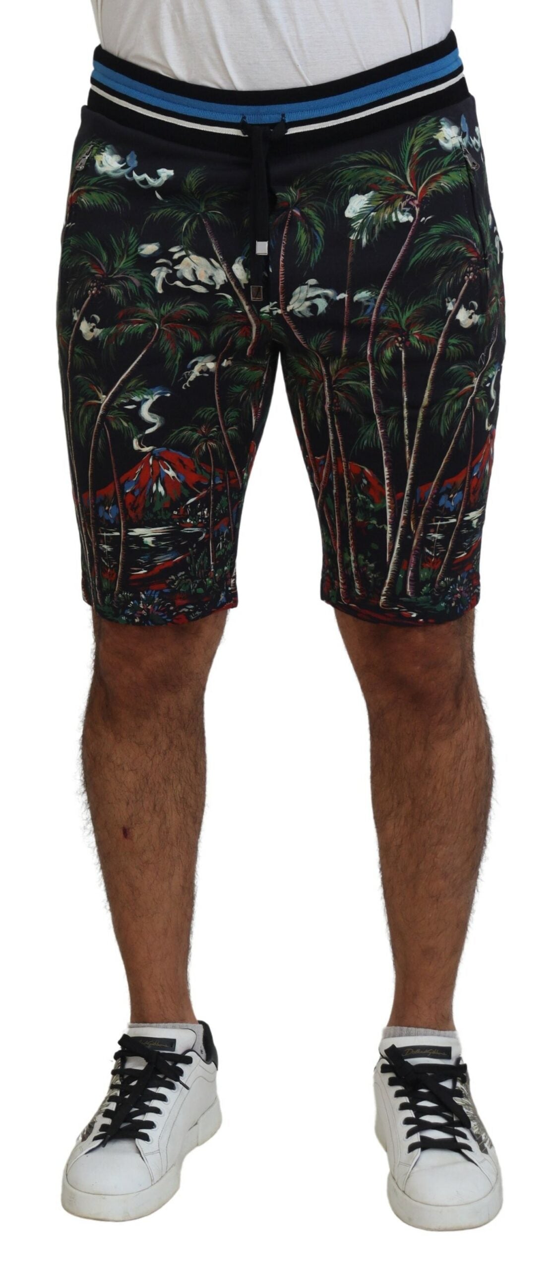 Dolce & Gabbana Black Cotton Volcano Print Casual Shorts | Regal Royce