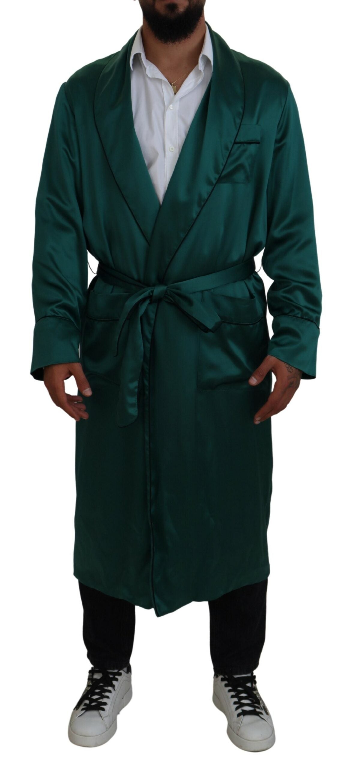 Dolce & Gabbana Green Silk Waist Belt Robe Sleepwear | Regal Royce