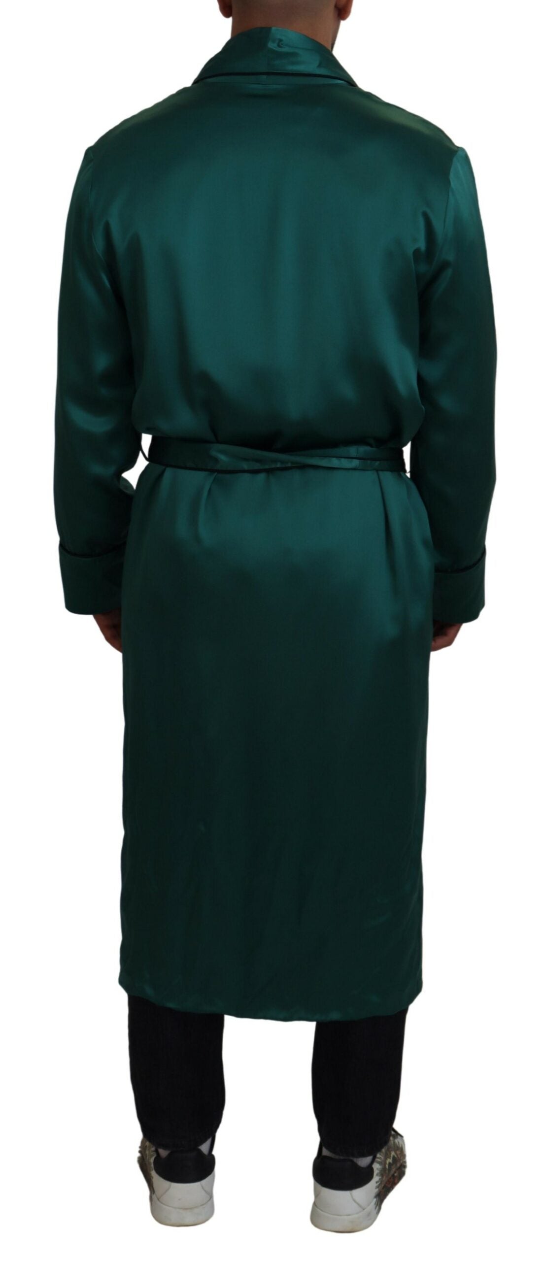 Dolce & Gabbana Green Silk Waist Belt Robe Sleepwear | Regal Royce