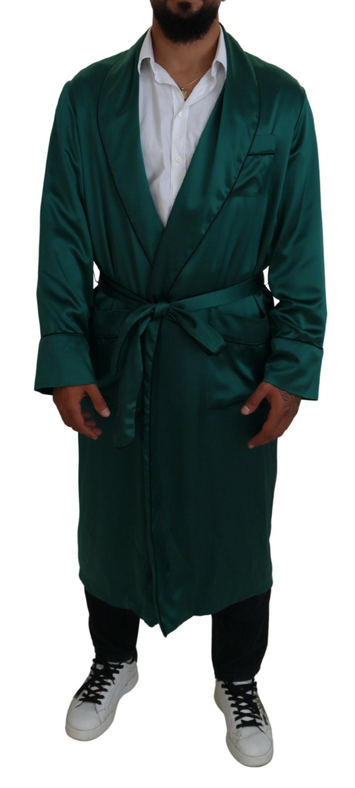 Dolce & Gabbana Green Silk Waist Belt Robe Sleepwear | Regal Royce