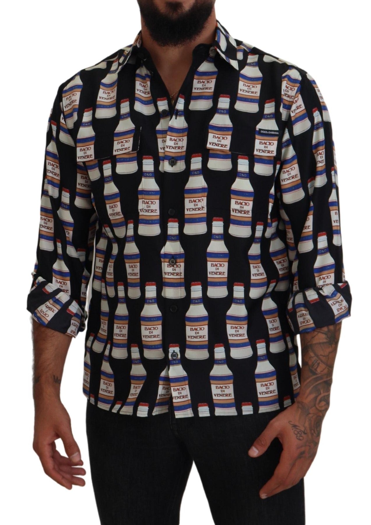 Dolce & Gabbana Black Silk Printed Collared Men Casual Shirt | Regal Royce