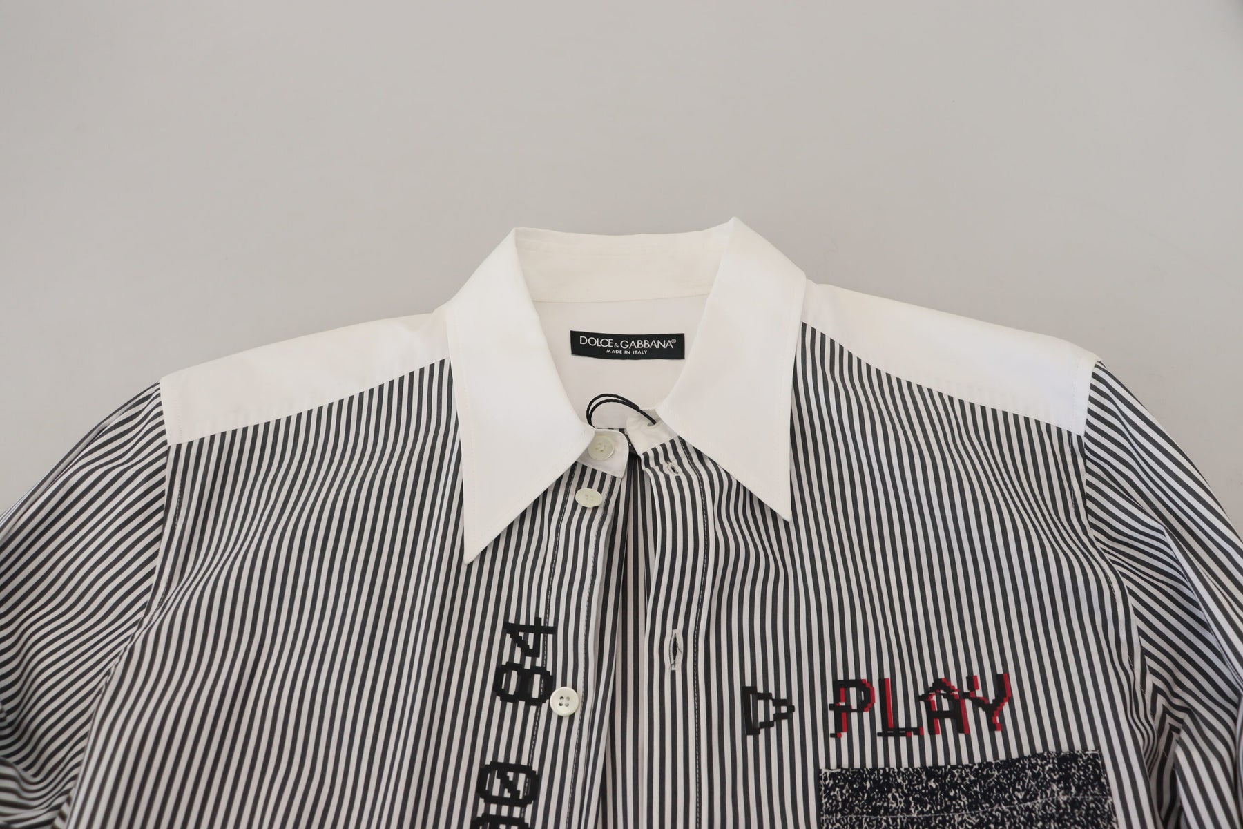 Dolce & Gabbana Black White Striped Printed Casual Cotton Shirt | Regal Royce