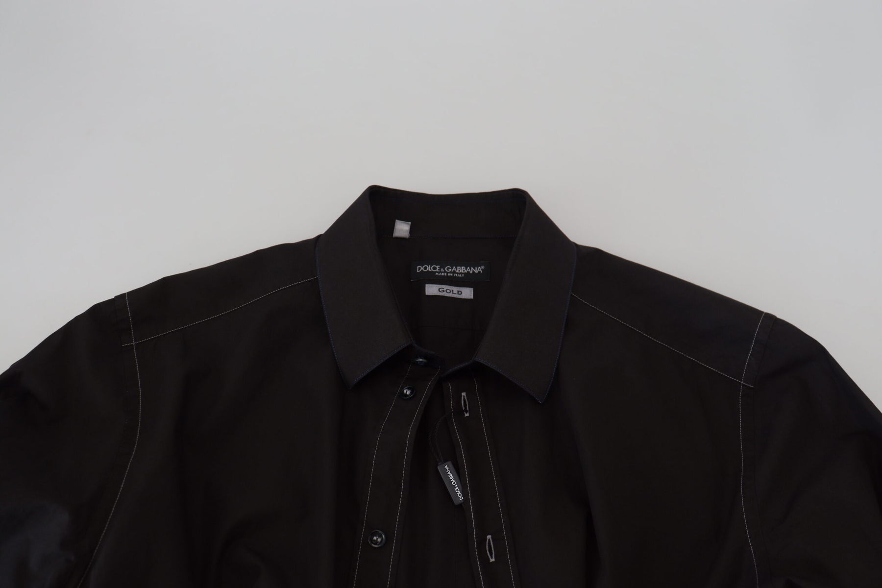 Dolce & Gabbana Black Cotton Collared Long Sleeve GOLD Shirt | Regal Royce