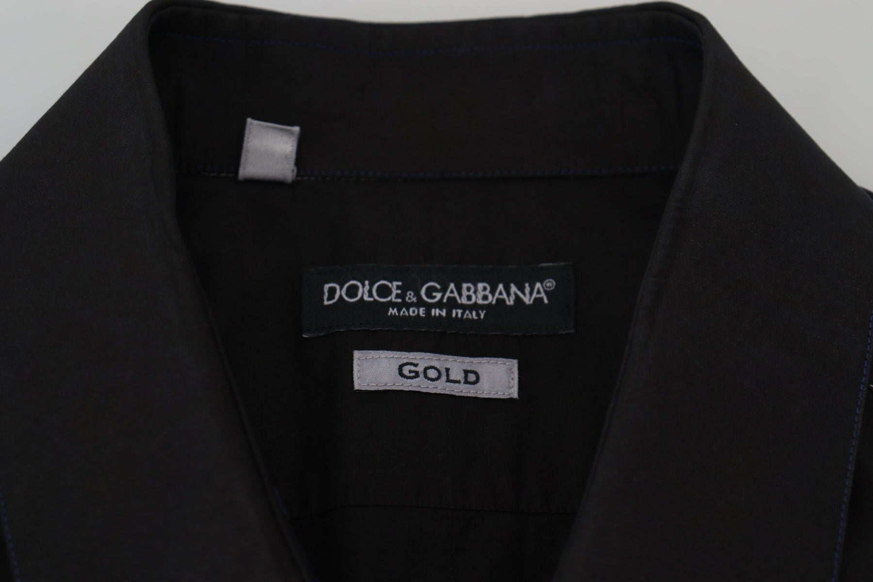 Dolce & Gabbana Black Cotton Collared Long Sleeve GOLD Shirt | Regal Royce