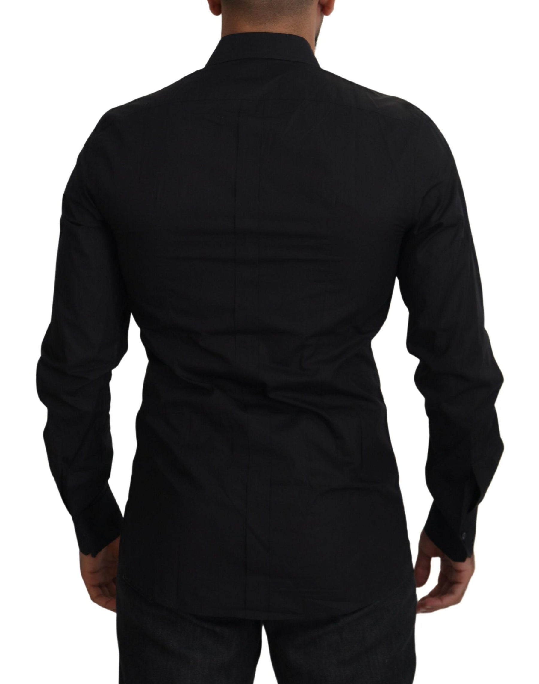 Dolce & Gabbana Black Floral Embroidery Men Long Sleeves GOLD Shirt | Regal Royce