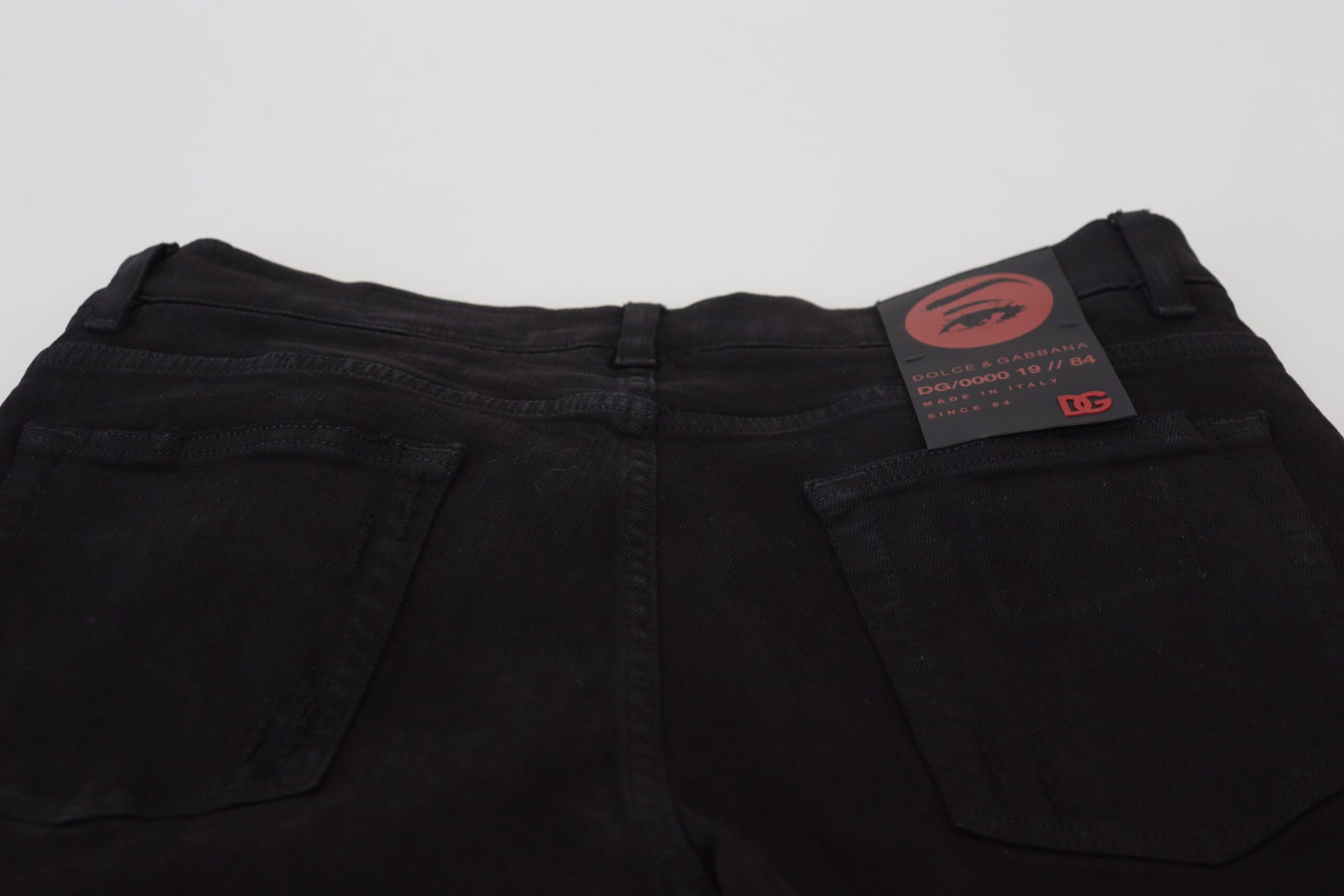 Dolce & Gabbana Black Slim Fit Tattered Denim Cotton Jeans | Regal Royce