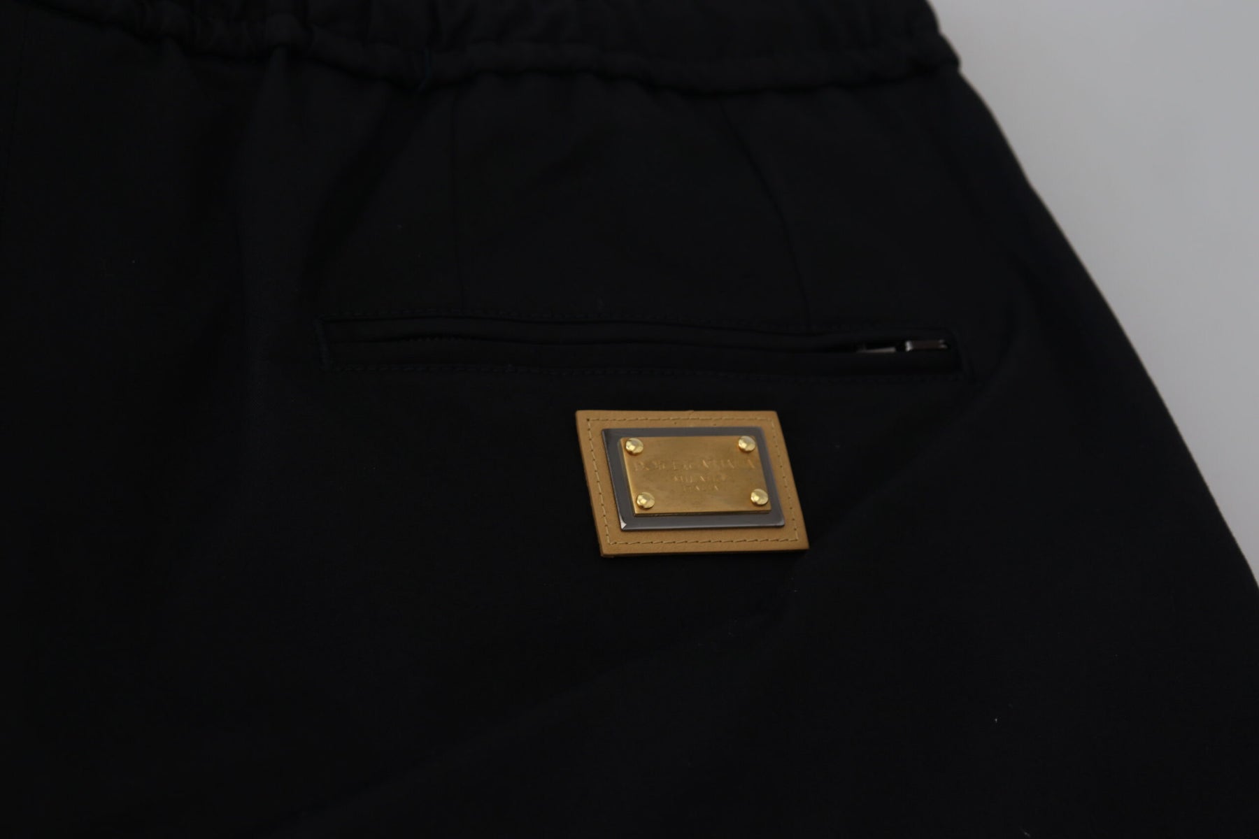 Dolce & Gabbana Black Cotton Elastic Waist DG Logo Cropped Pants | Regal Royce