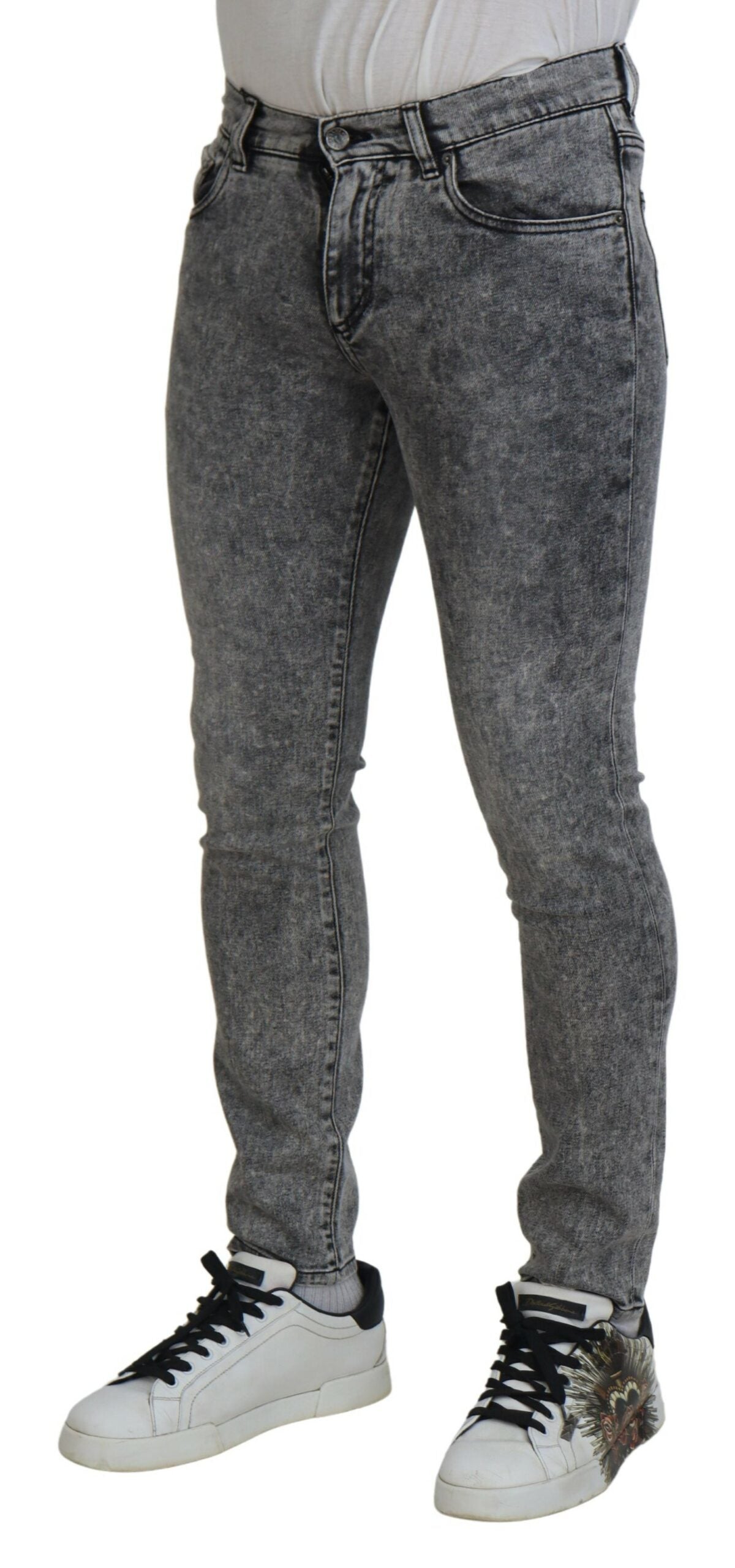 Dolce & Gabbana Grey Washed Cotton Slim Fit Men Denim Jeans | Regal Royce