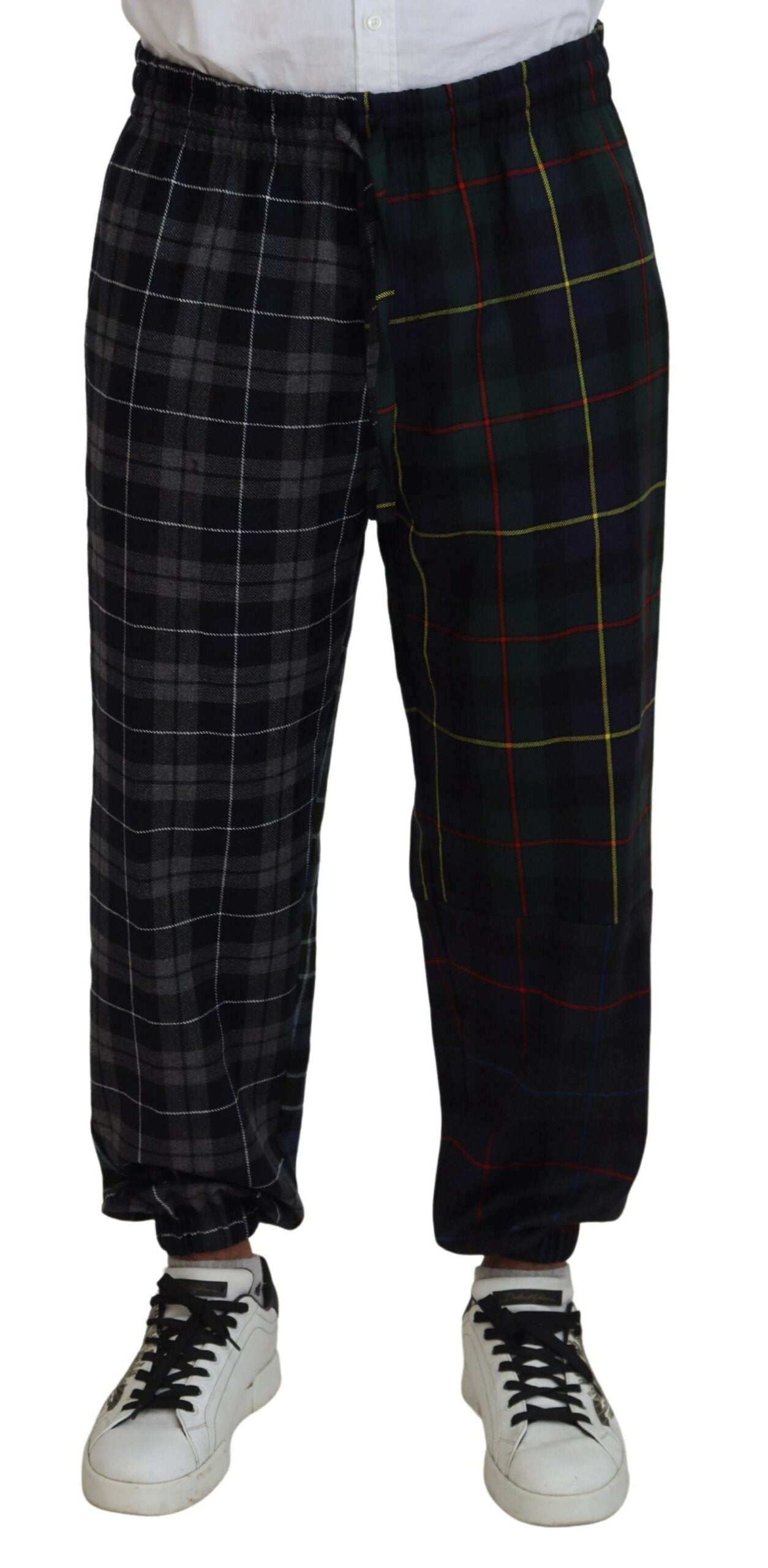 Dolce & Gabbana Multicolor Checkered Wool Men Jogger Pants | Regal Royce