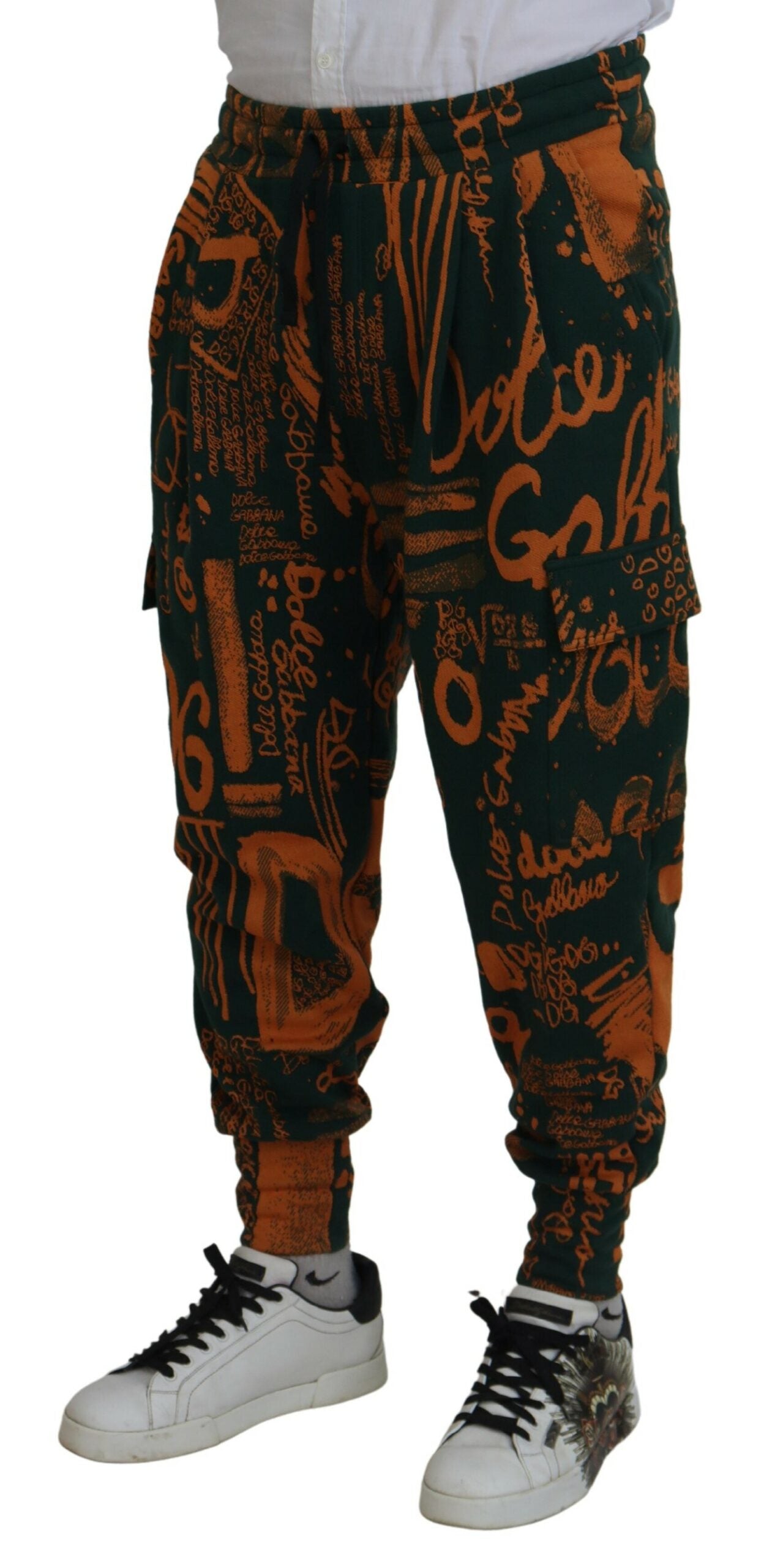 Dolce & Gabbana Multicolor Logo Print Silk Cargo Jogger Pants | Regal Royce