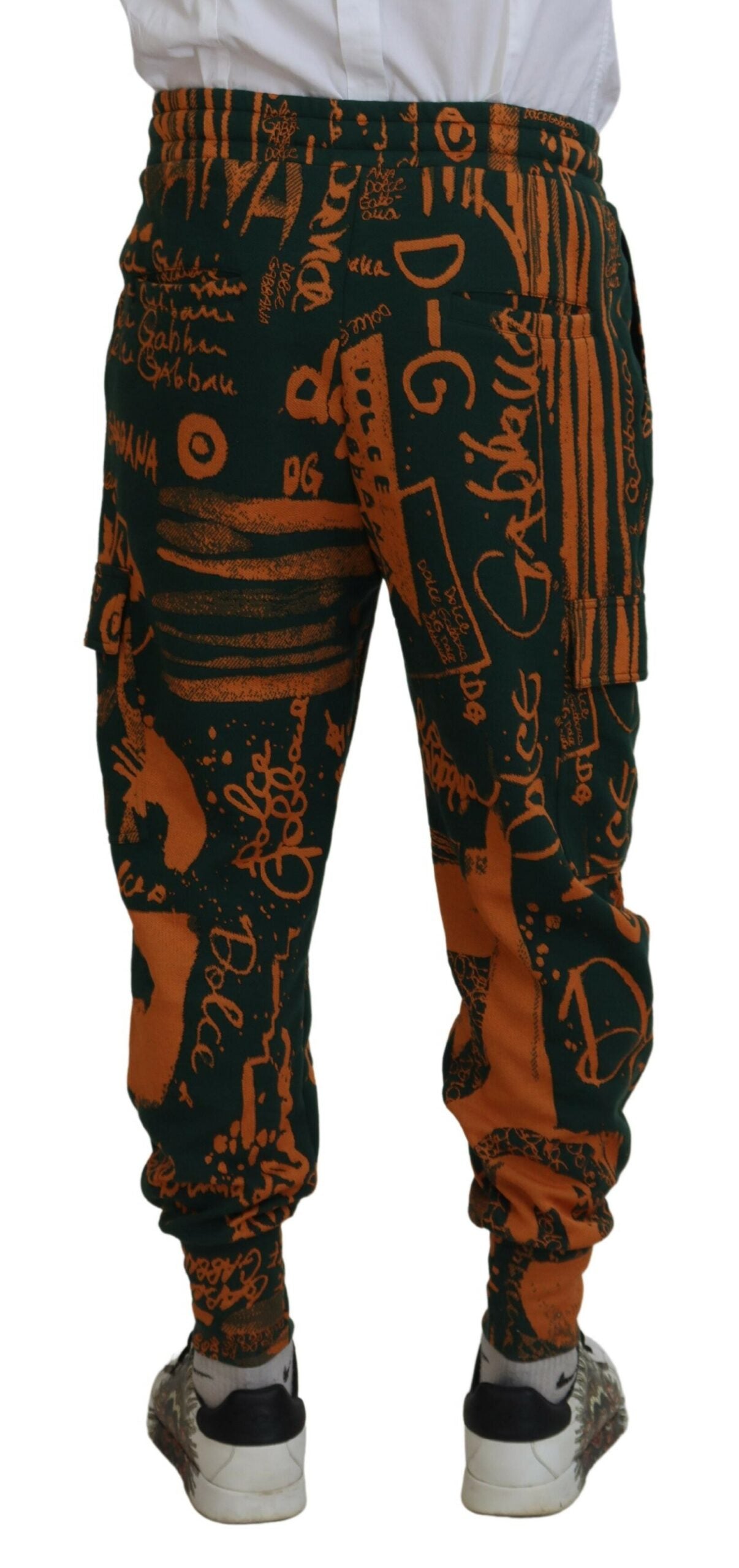 Dolce & Gabbana Multicolor Logo Print Silk Cargo Jogger Pants | Regal Royce