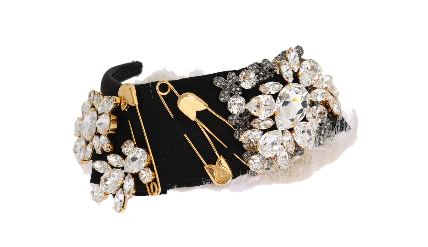 Dolce & Gabbana Black Crystal White Hair Parrucchiera Headband Diadem | Regal Royce