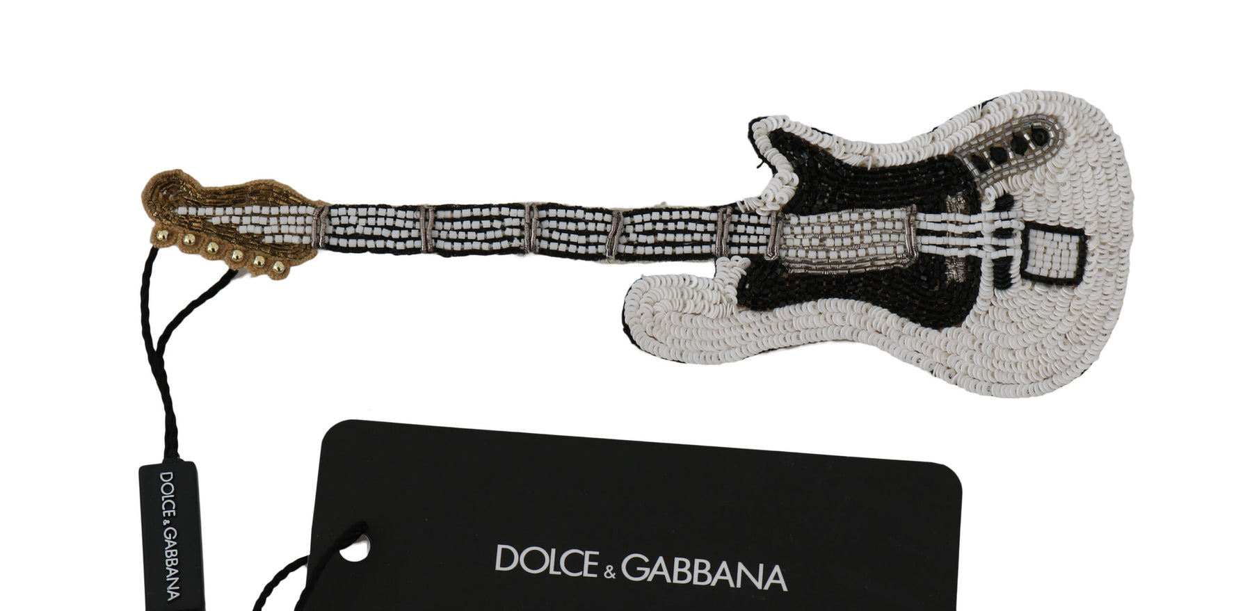 Dolce & Gabbana Gold Brass Beaded Guitar Pin Accessory Brooch | Regal Royce
