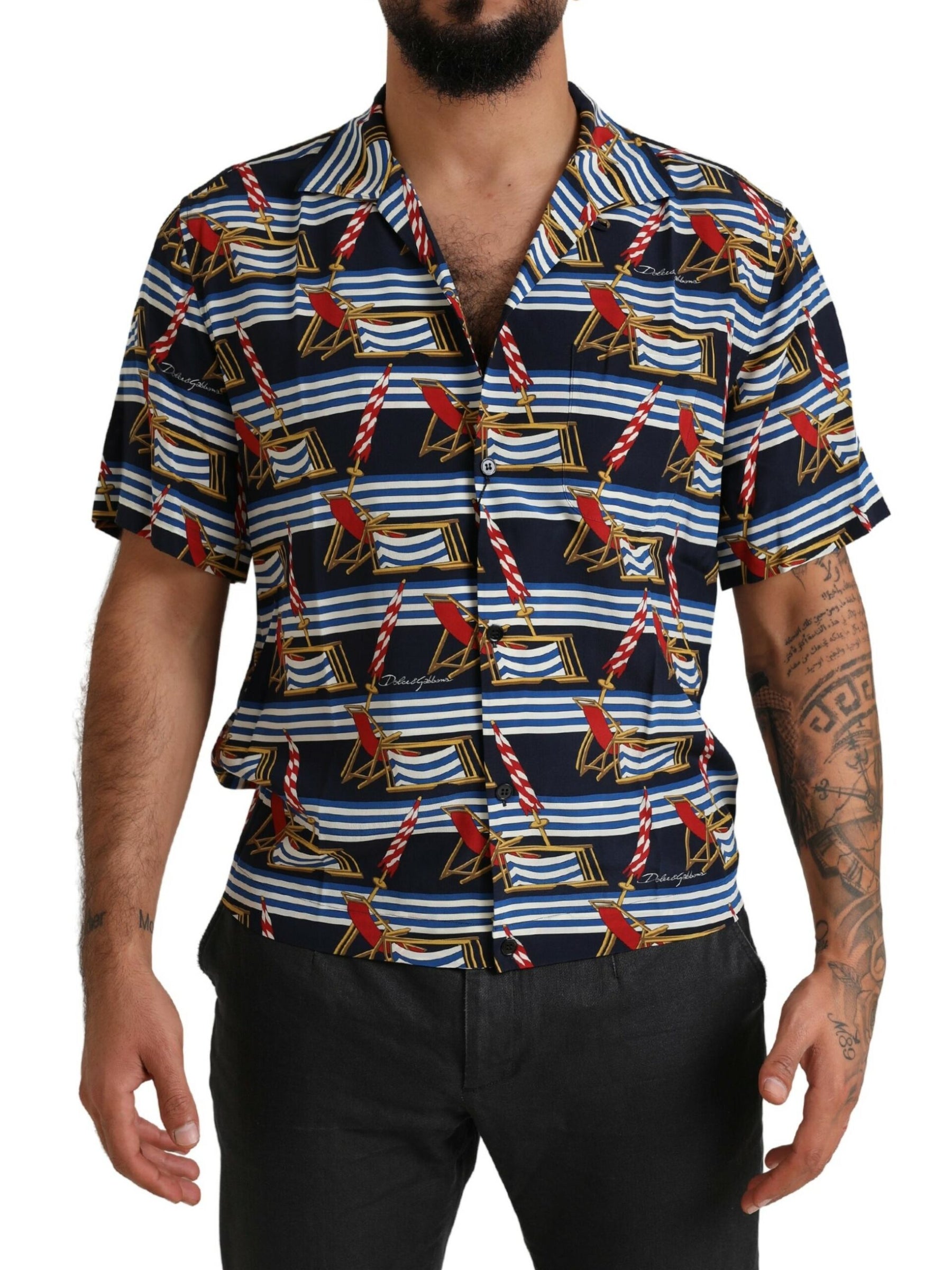 Dolce & Gabbana Multicolor Beach Chair Short Sleeves Shirt | Regal Royce