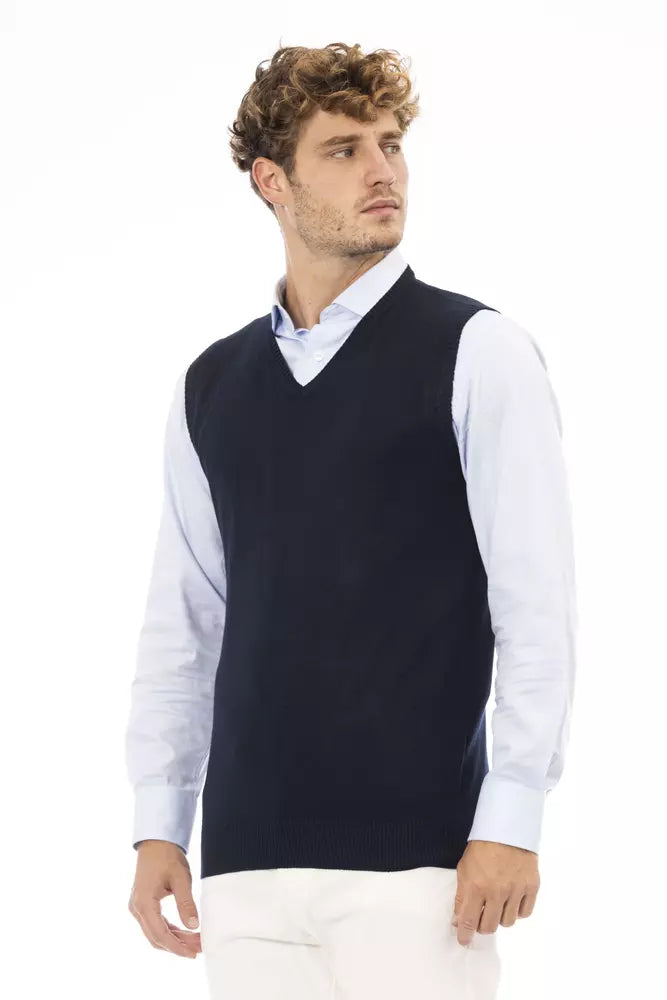 Alpha Studio Blue Viscose Men's V-neck Vest | Regal Royce