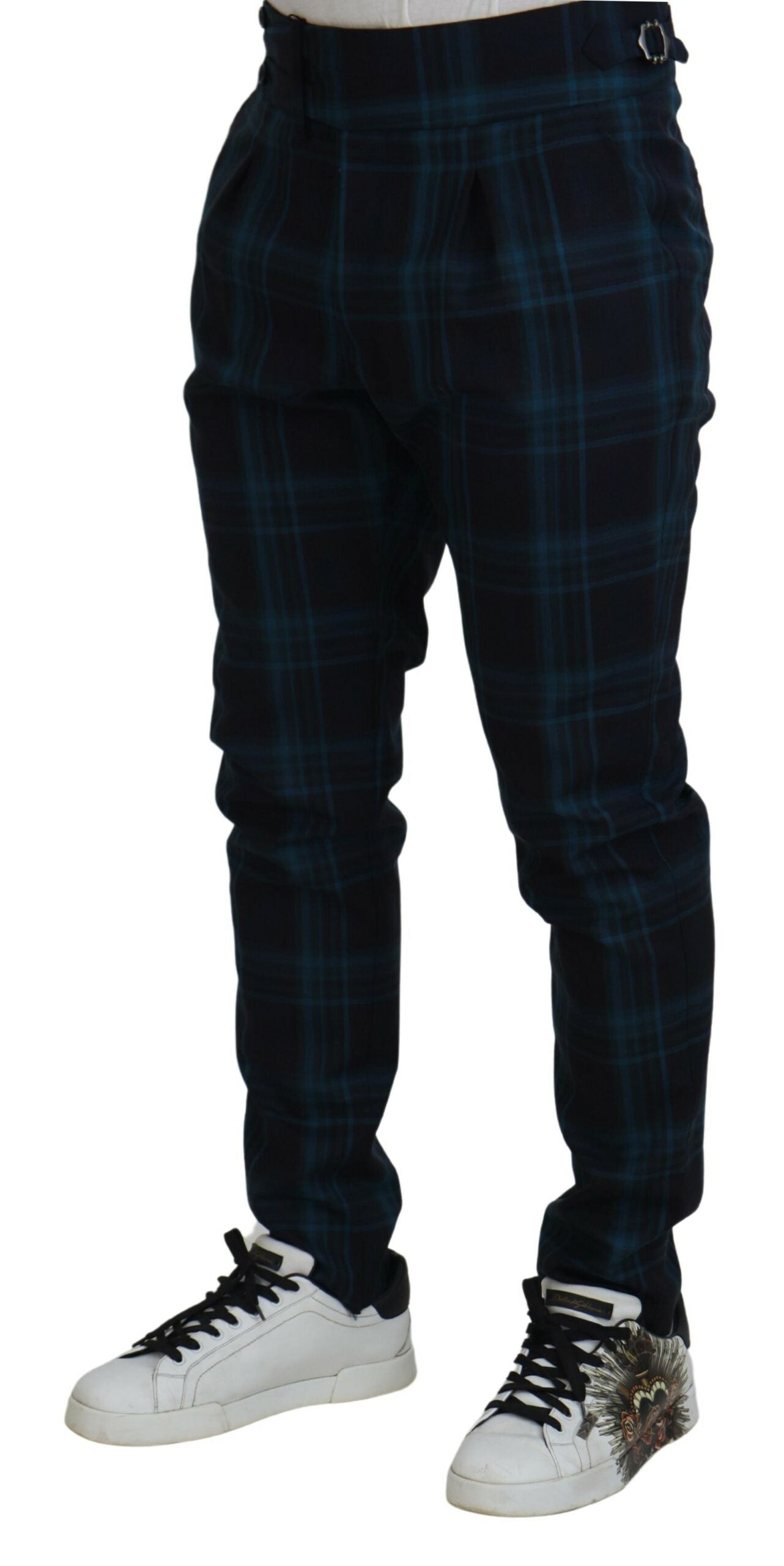 Dolce & Gabbana Blue Purple Plaid Wool Trousers Pants | Regal Royce