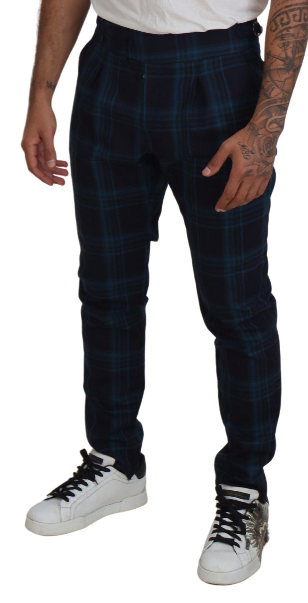 Dolce & Gabbana Blue Purple Plaid Wool Trousers Pants | Regal Royce