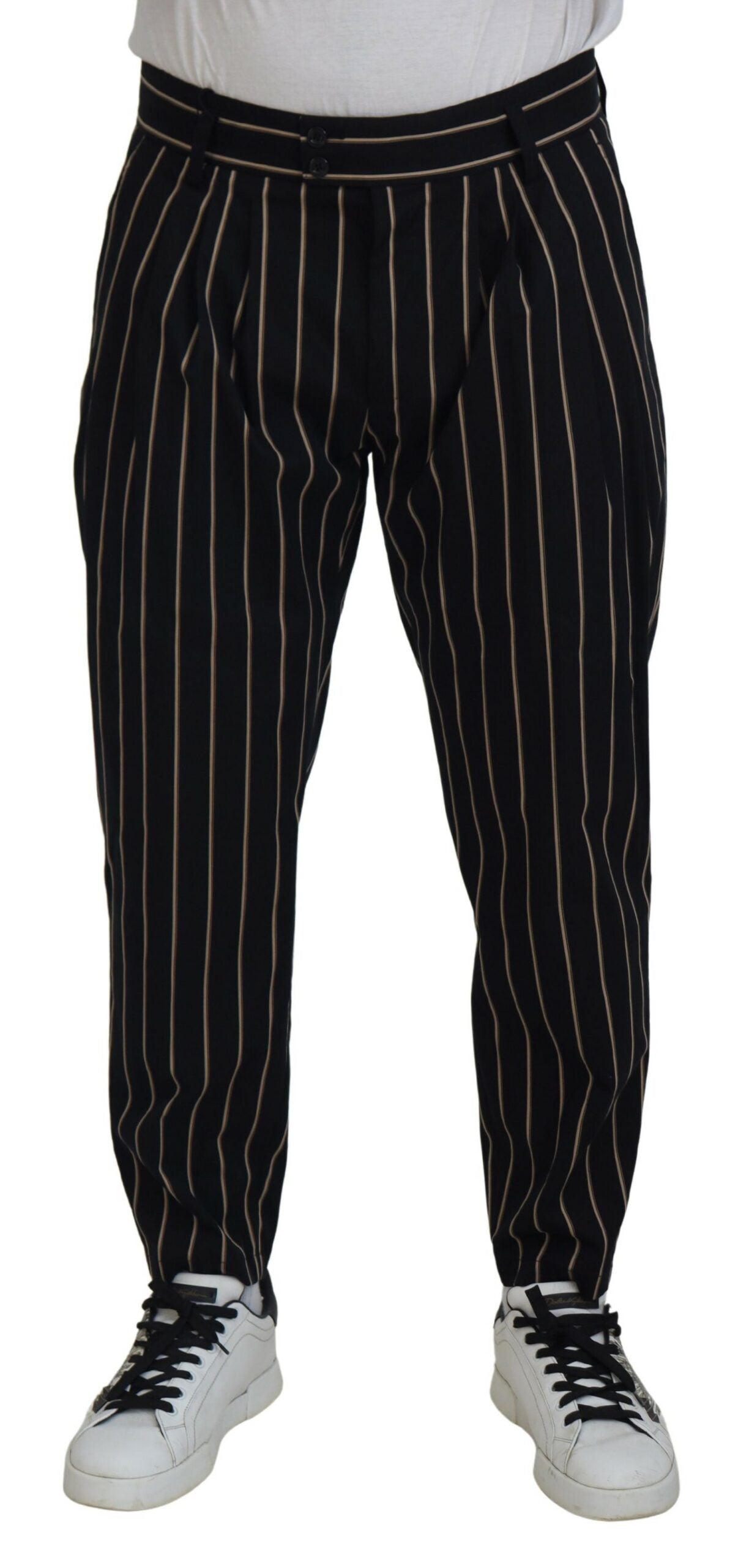 Dolce & Gabbana Black Beige Striped Cotton Stretch Pants | Regal Royce