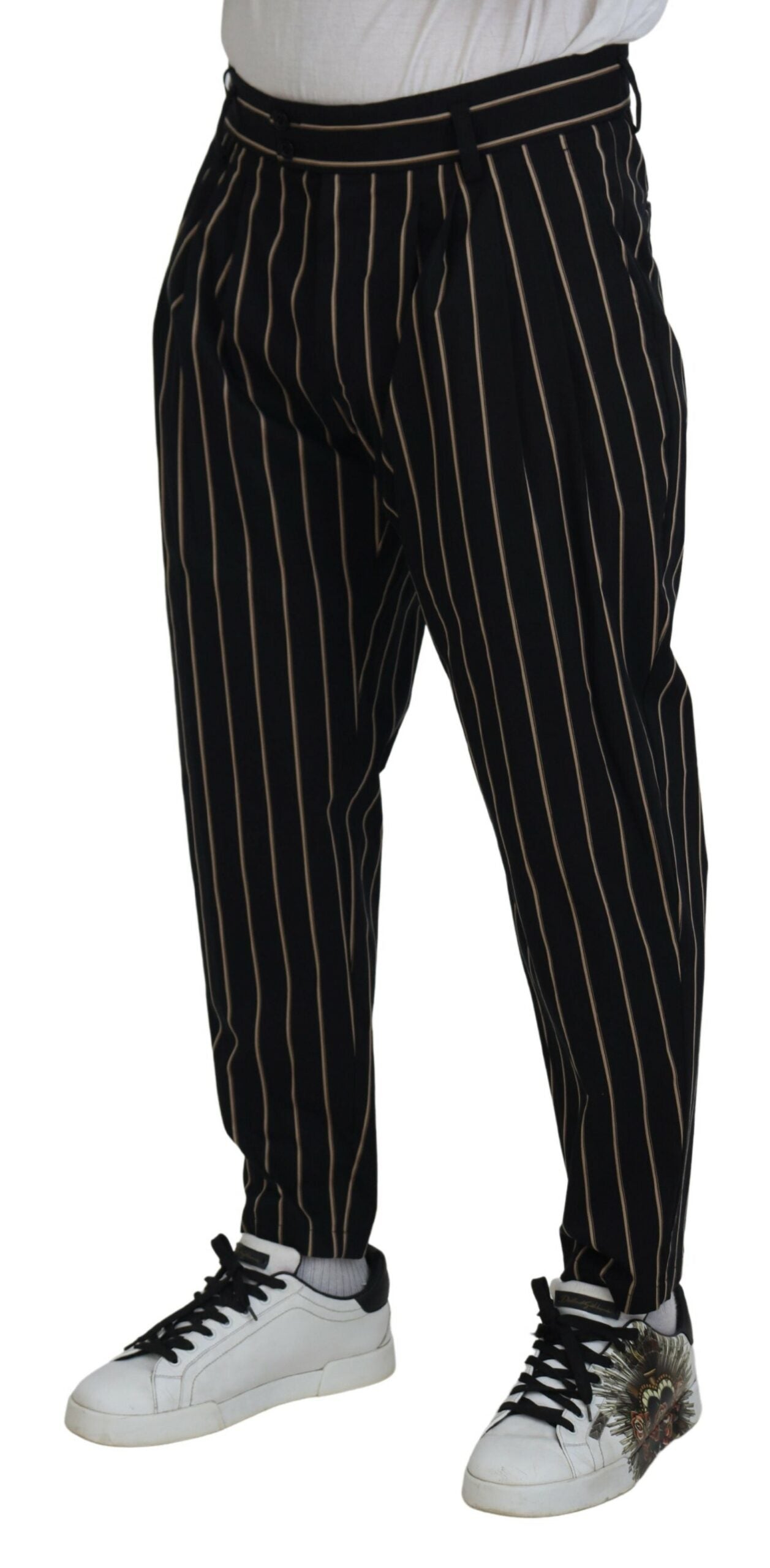 Dolce & Gabbana Black Beige Striped Cotton Stretch Pants | Regal Royce
