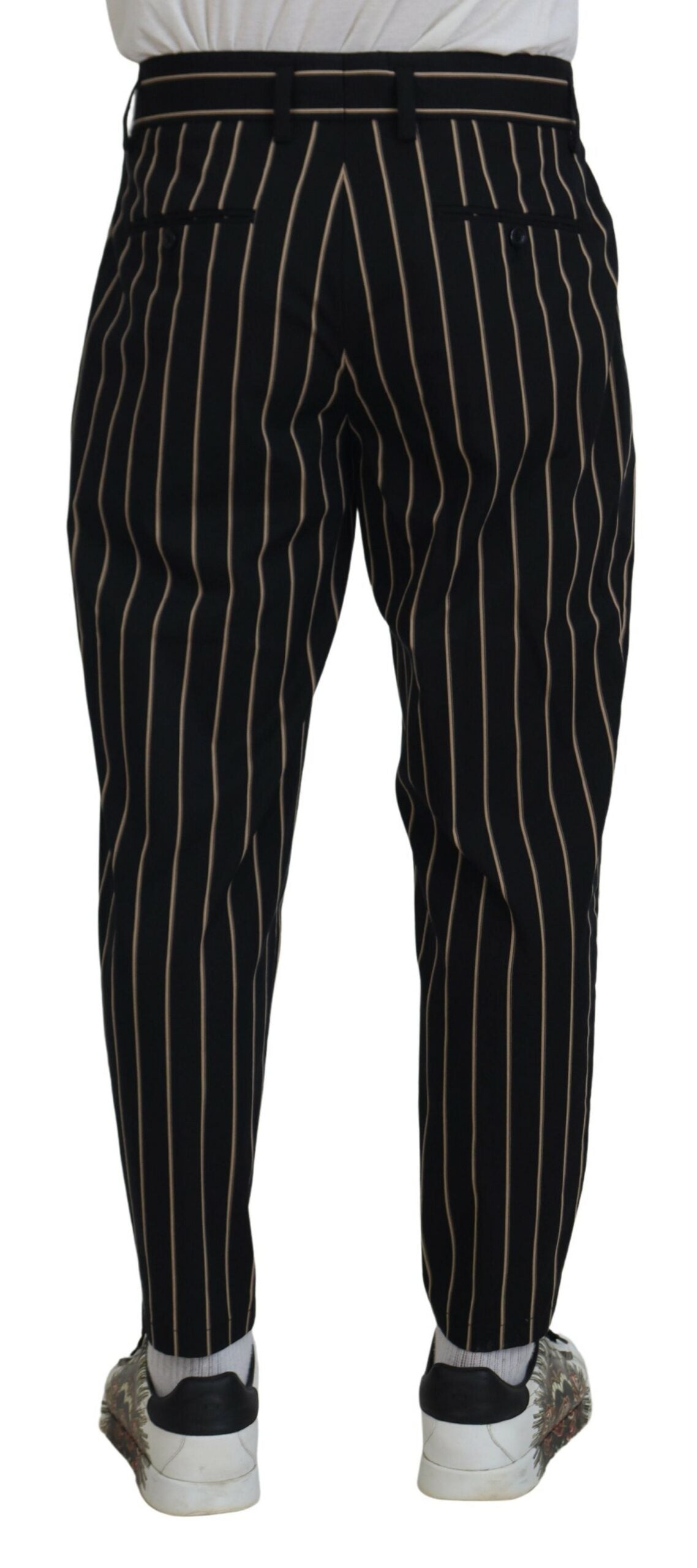 Dolce & Gabbana Black Beige Striped Cotton Stretch Pants | Regal Royce