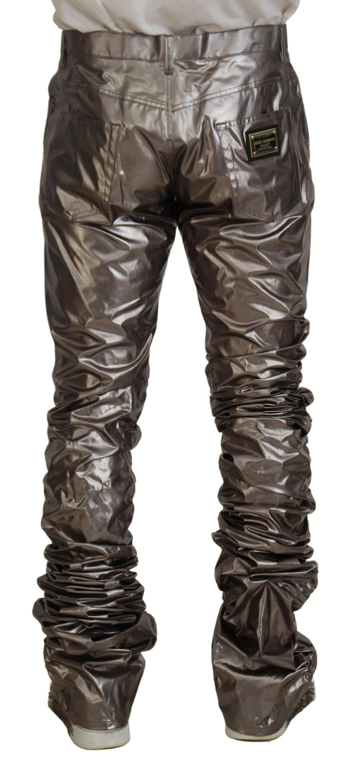Dolce & Gabbana Silver Metallic Nylon Stretch Pants | Regal Royce