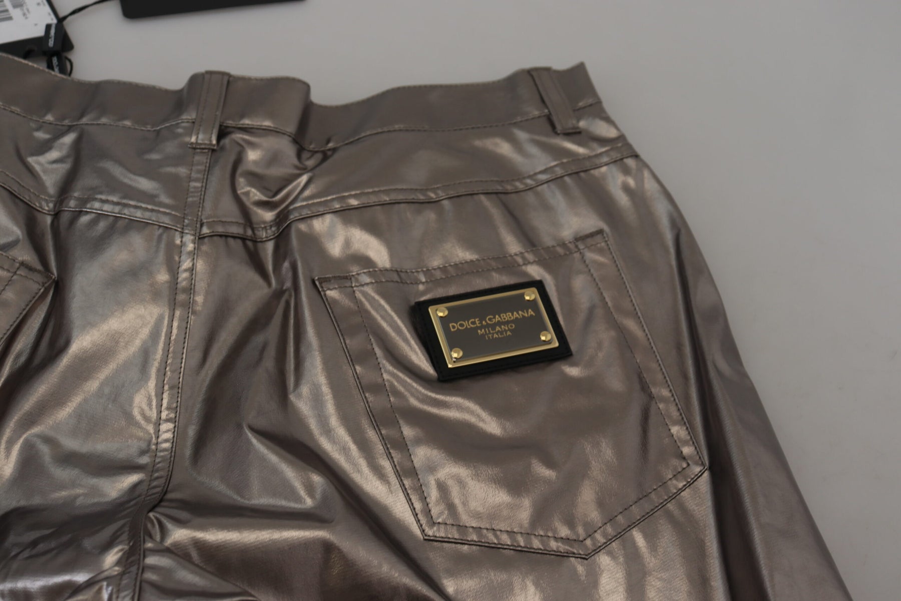 Dolce & Gabbana Silver Metallic Nylon Stretch Pants | Regal Royce