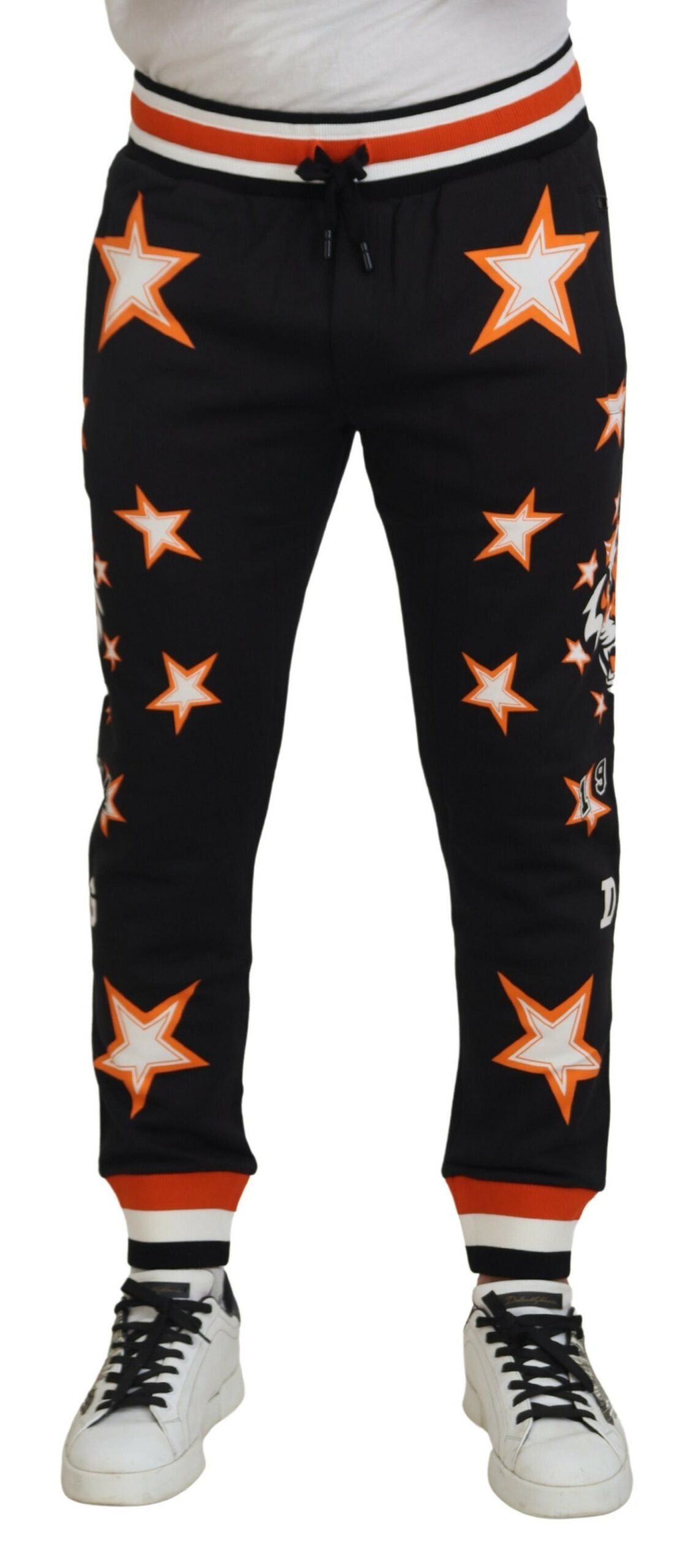 Dolce & Gabbana Black Orange Star Trousers Sport Pants | Regal Royce