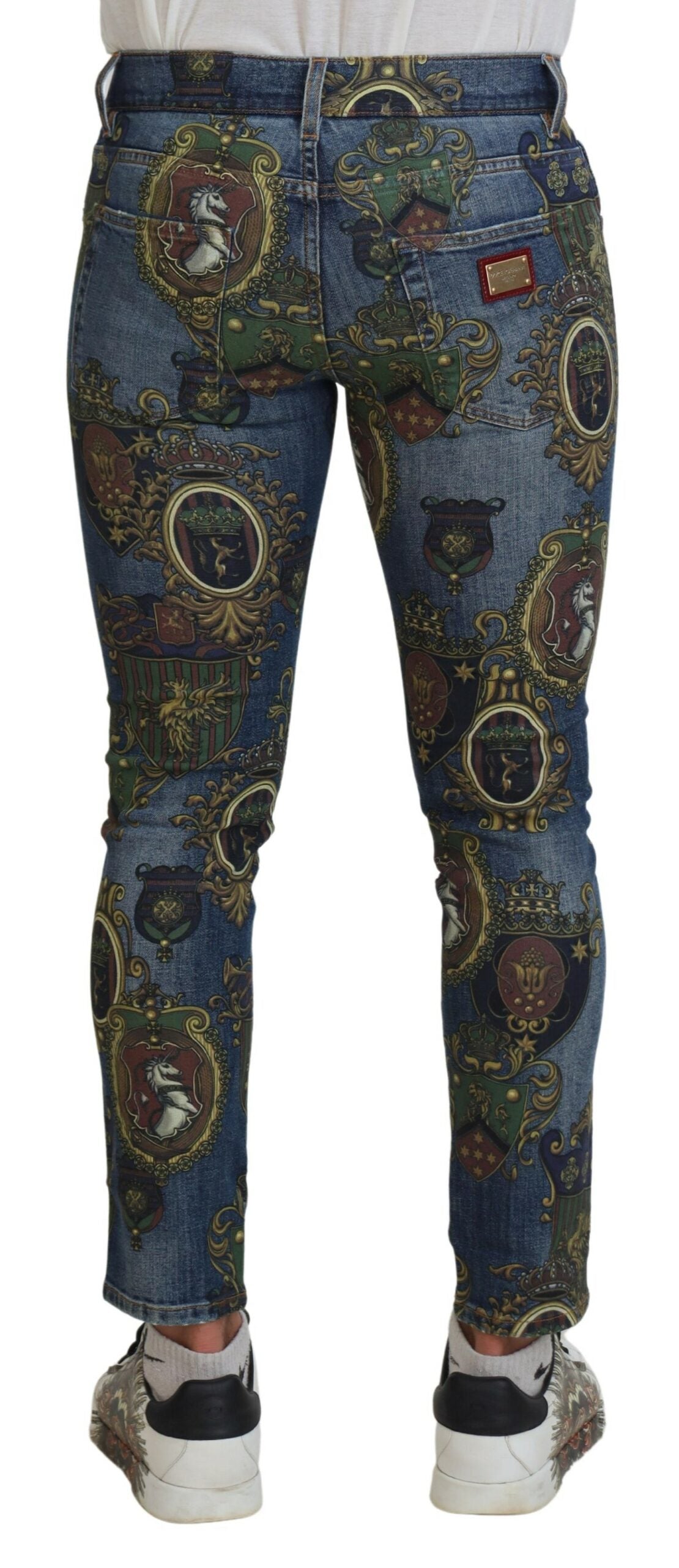 Dolce & Gabbana Blue Medal Print Slim Fit Cotton Jeans | Regal Royce