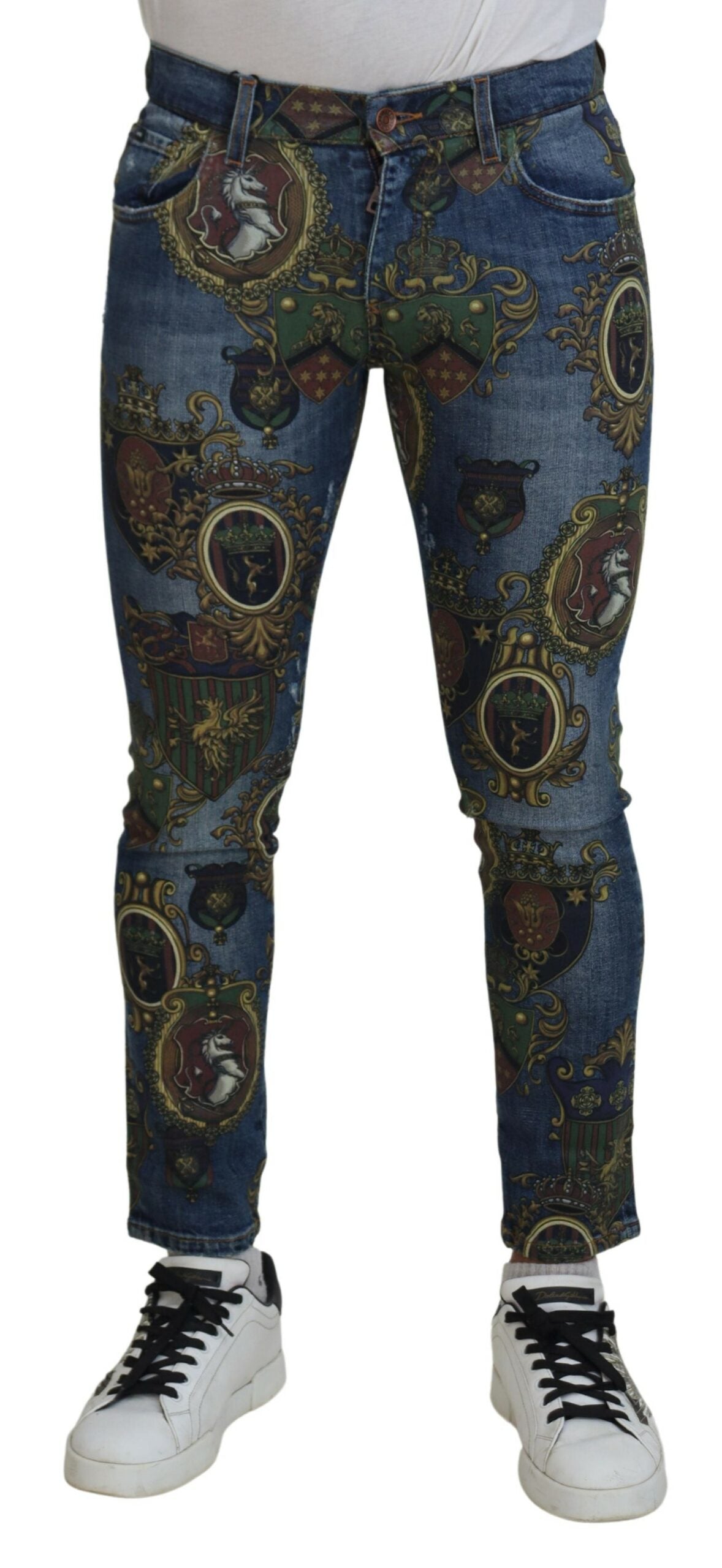 Dolce & Gabbana Blue Medal Print Slim Fit Cotton Jeans | Regal Royce