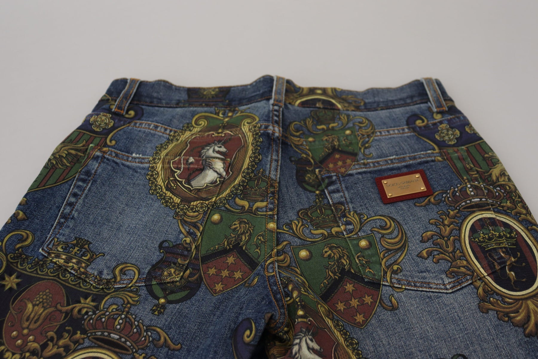 Dolce & Gabbana Blue Medal Print Slim Fit Cotton Jeans | Regal Royce