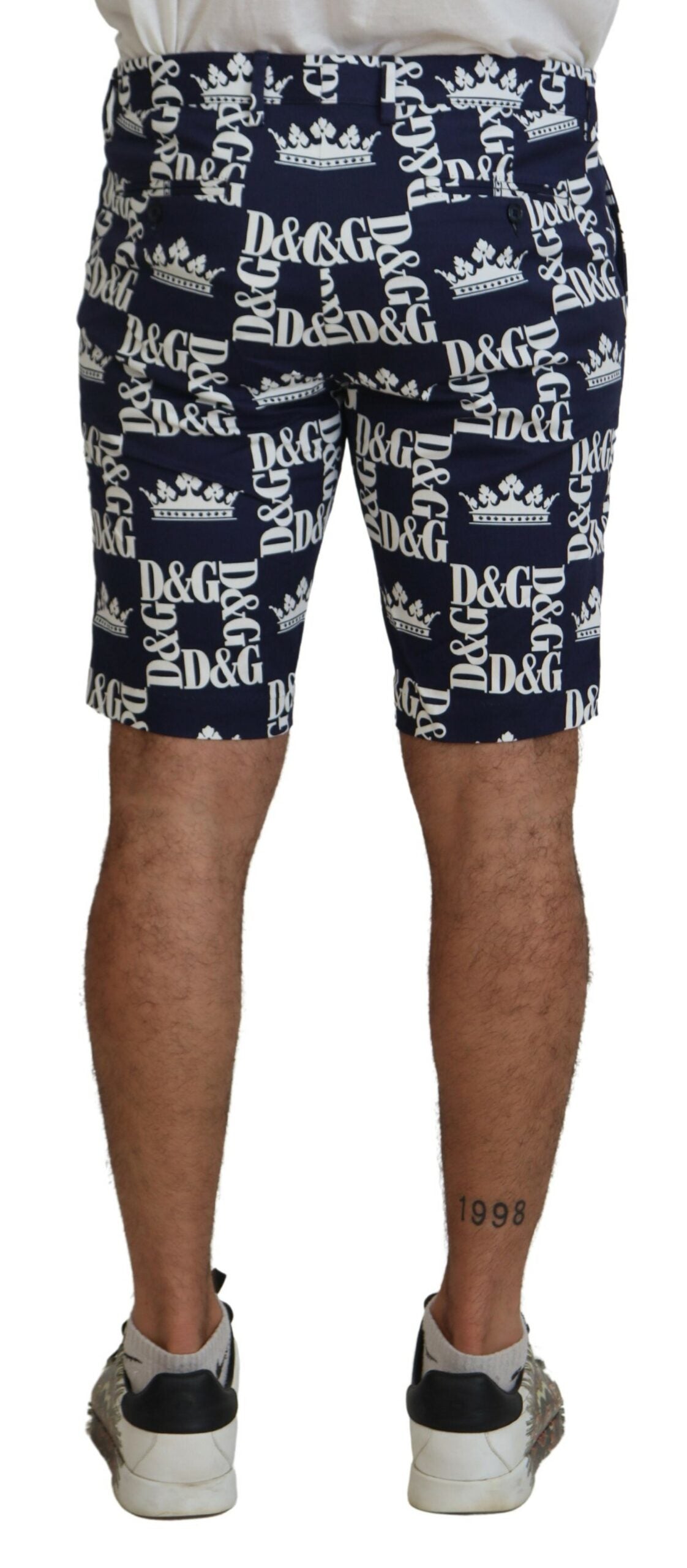 Dolce & Gabbana Blue Logo Print Cotton Chinos Shorts | Regal Royce