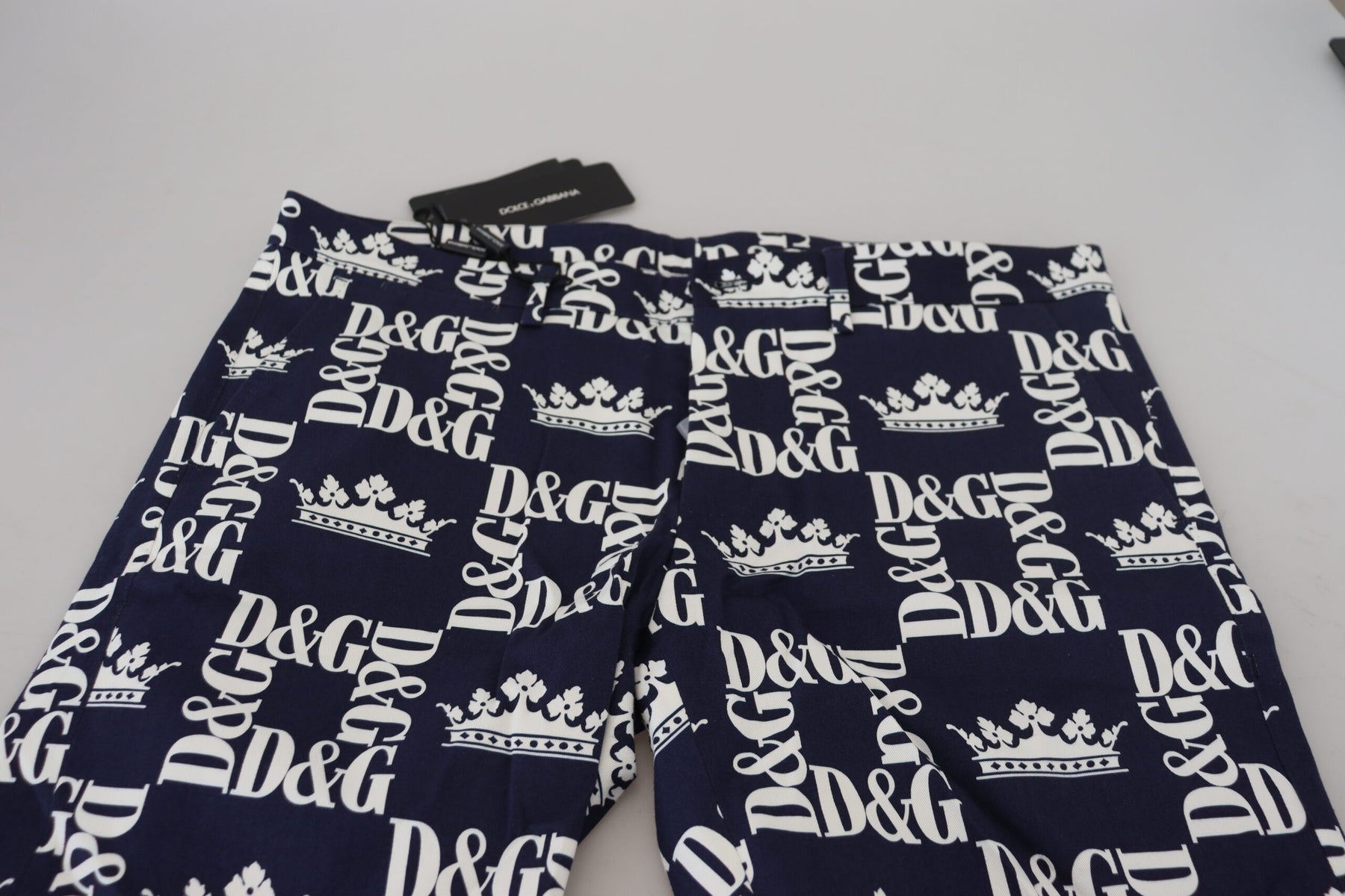 Dolce & Gabbana Blue Logo Print Cotton Chinos Shorts | Regal Royce