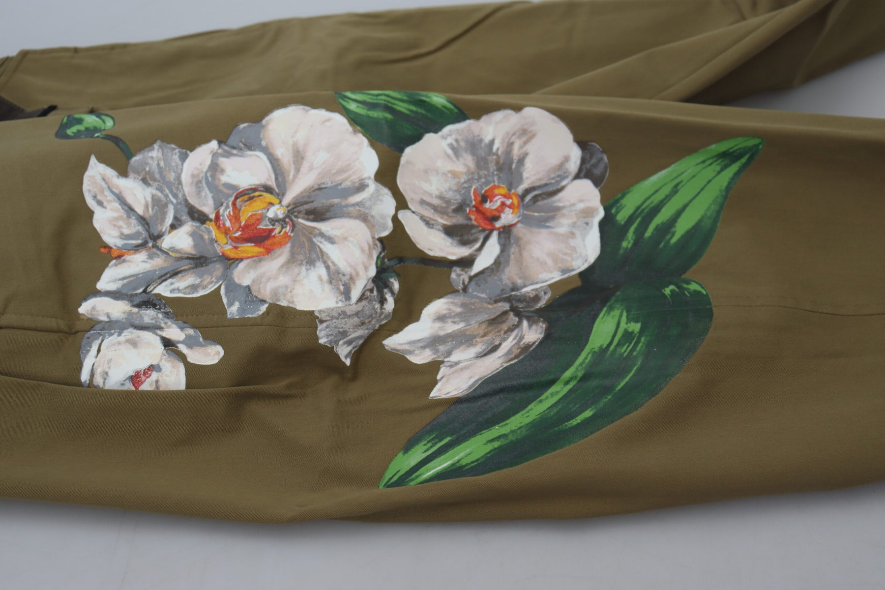 Dolce & Gabbana Beige Cotton Stretch Floral Chinos Pants | Regal Royce