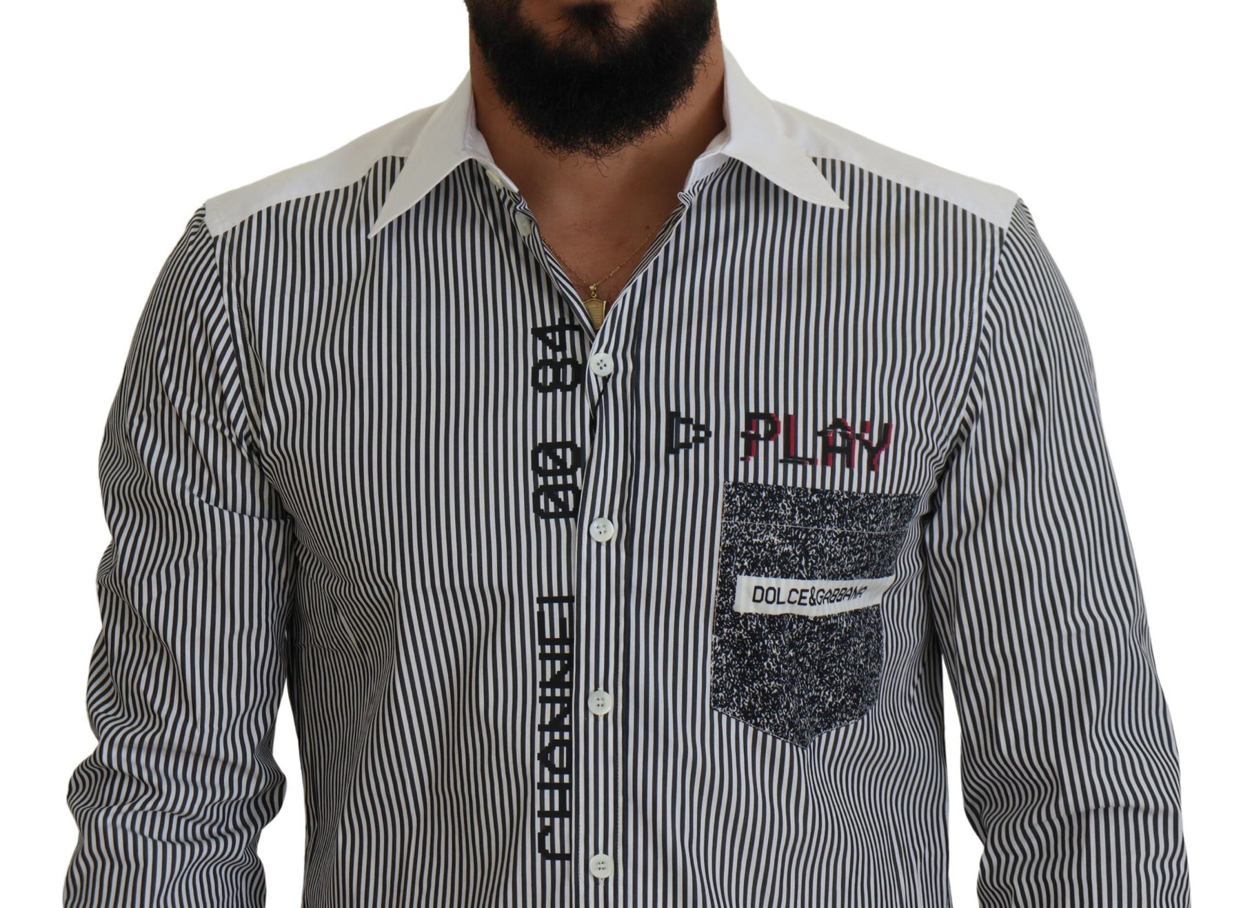 Dolce & Gabbana Gray White Striped Slim Fit Shirt | Regal Royce