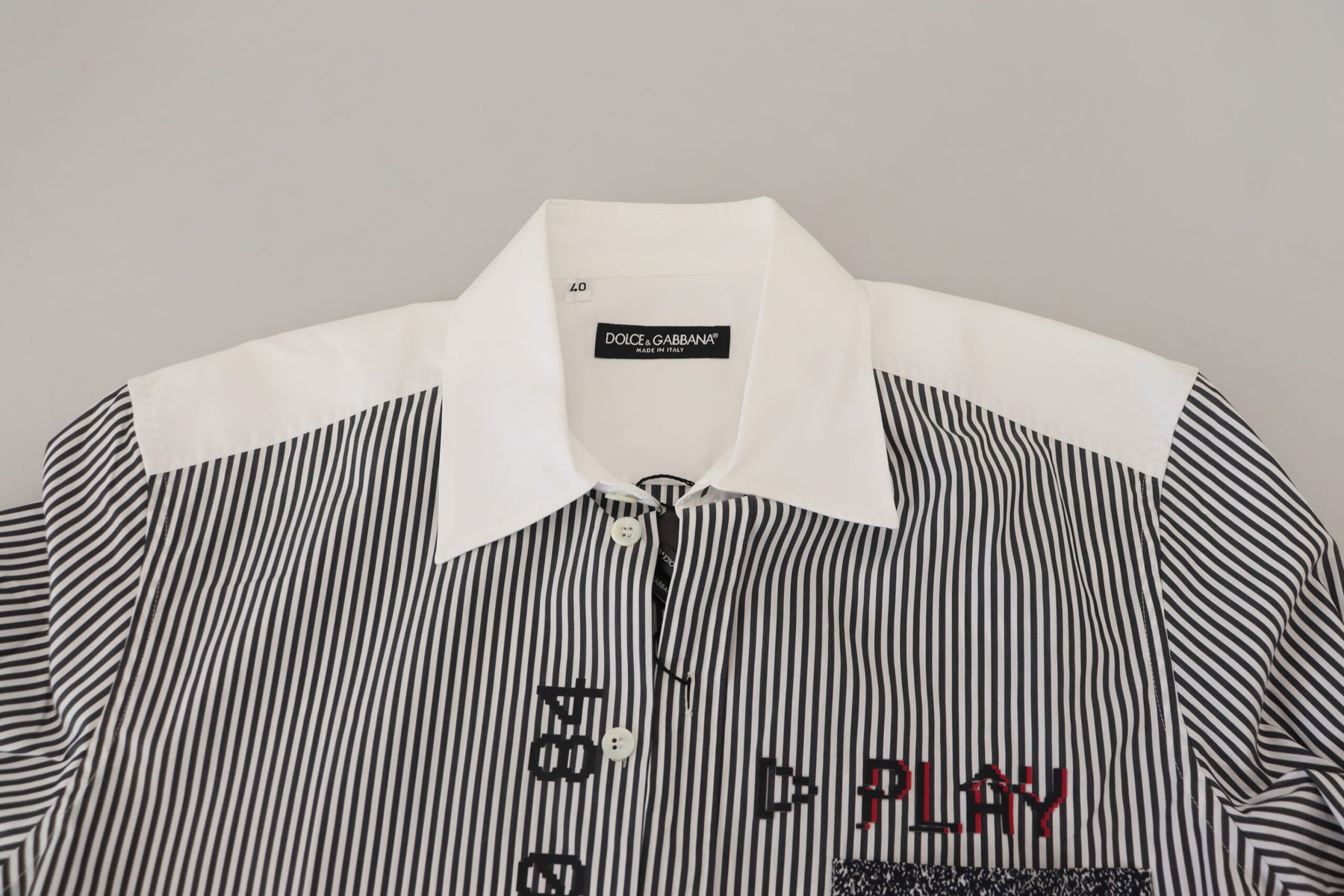 Dolce & Gabbana Gray White Striped Slim Fit Shirt | Regal Royce