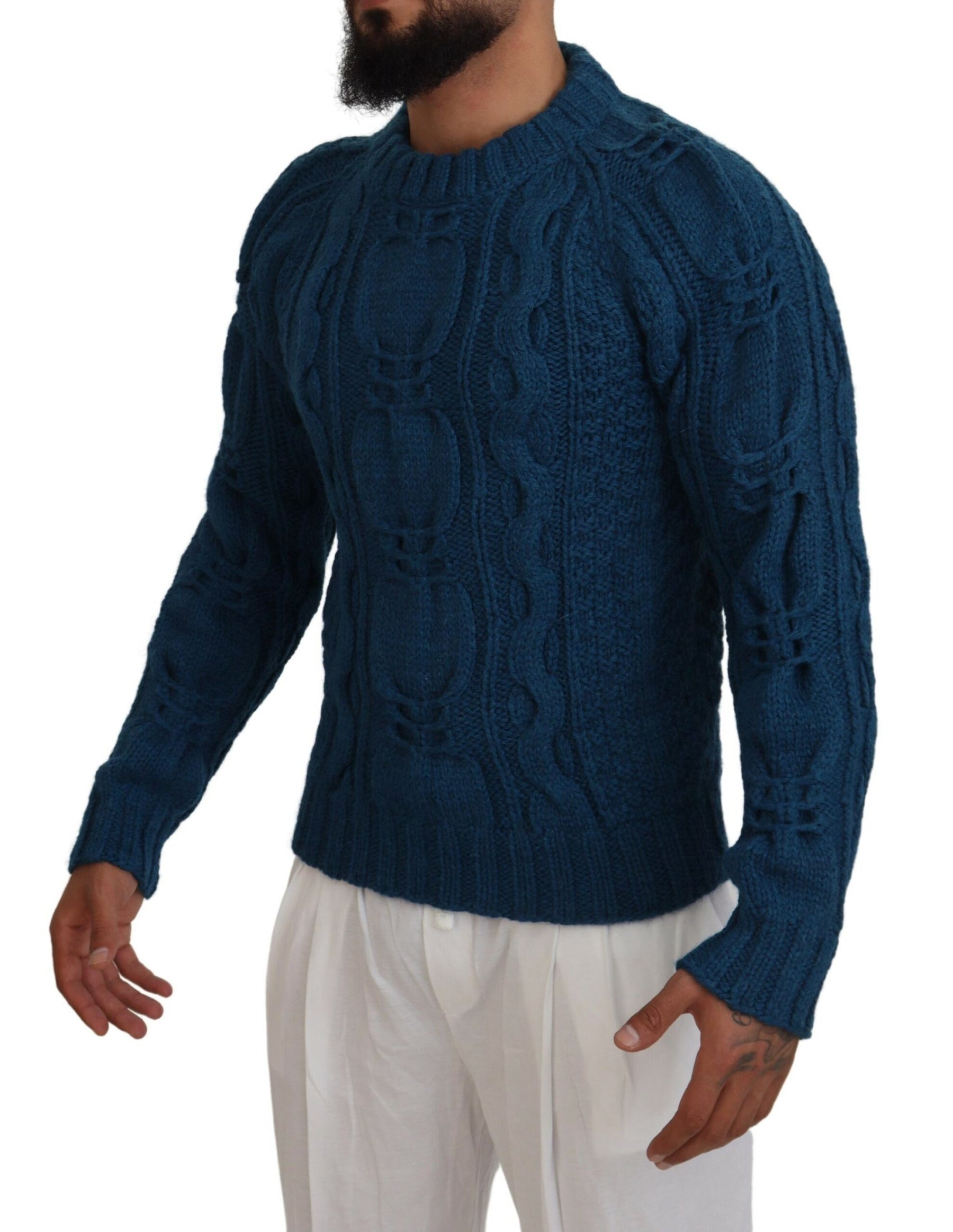 Dolce & Gabbana Blue Knitted Wool Alpaca Pullover Sweater | Regal Royce