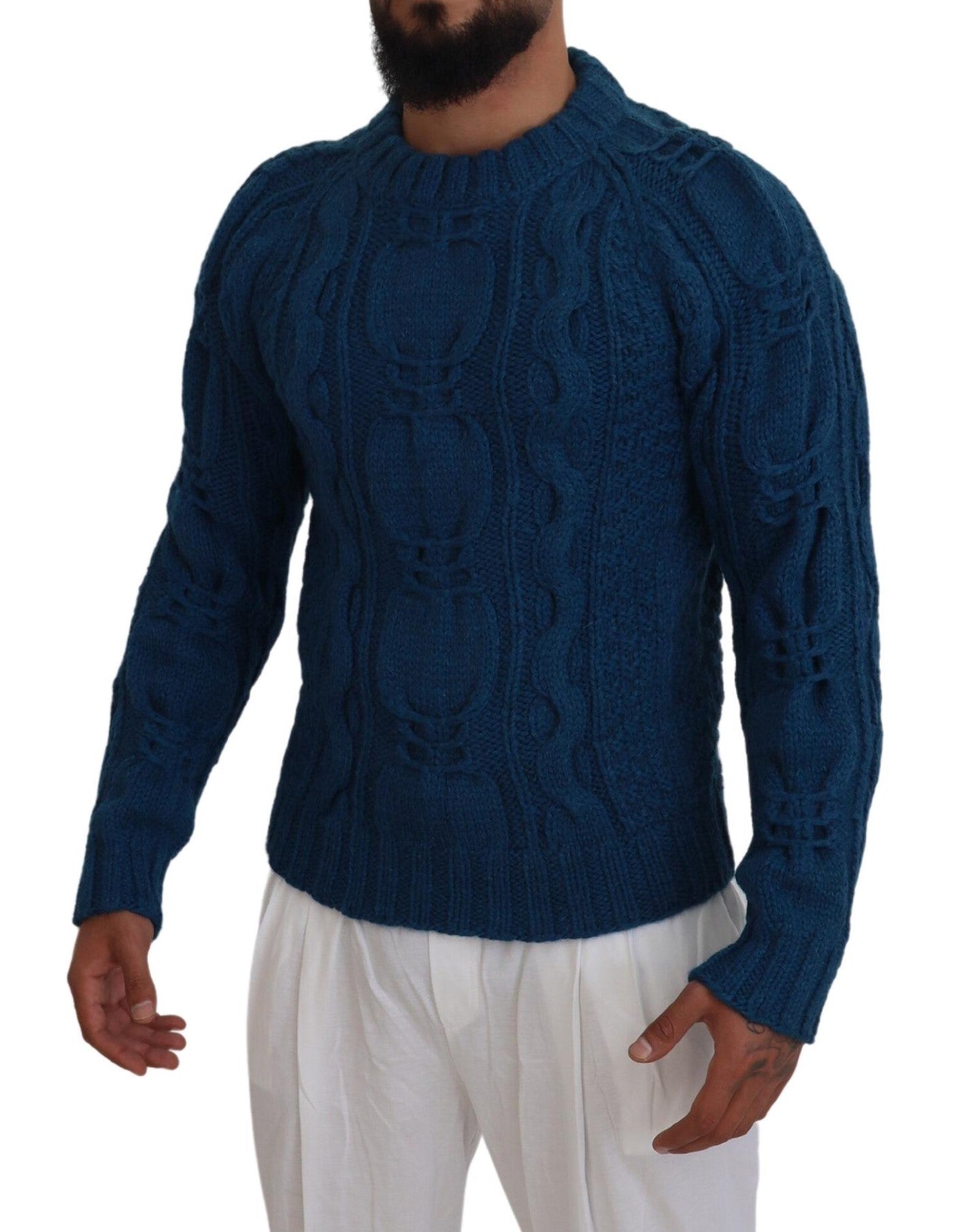 Dolce & Gabbana Blue Knitted Wool Alpaca Pullover Sweater | Regal Royce