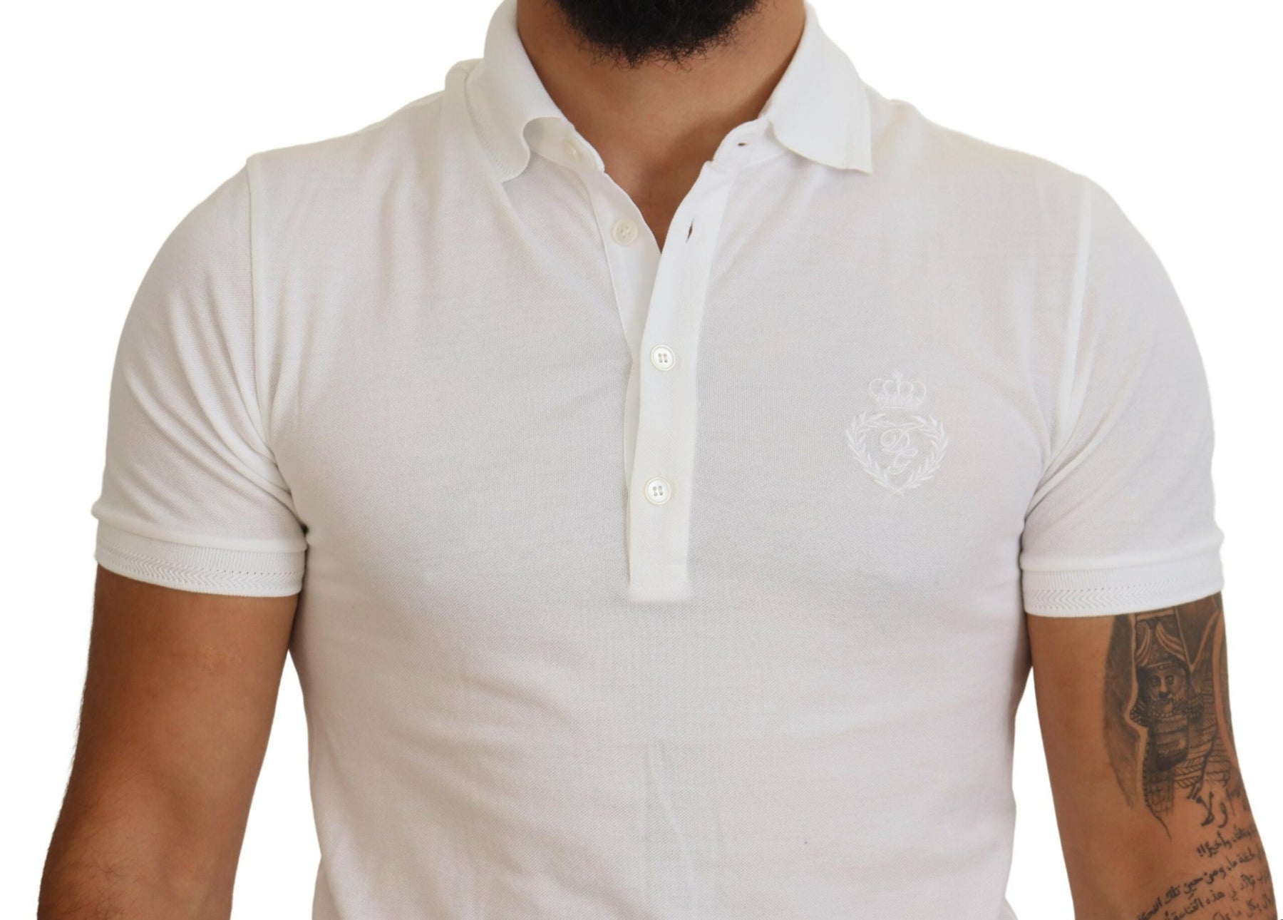 Dolce & Gabbana White Cotton Logo Short Sleeve Polo T-shirt | Regal Royce