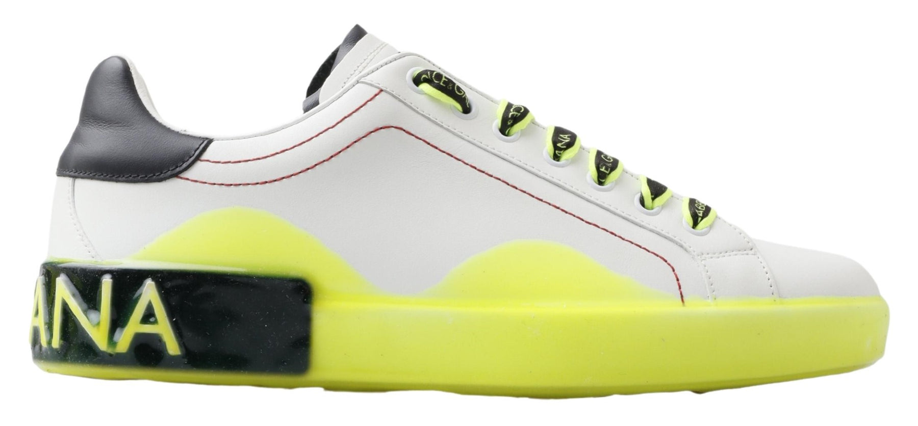 Dolce & Gabbana White Yellow Portofino Leather Sneakers Shoes | Regal Royce