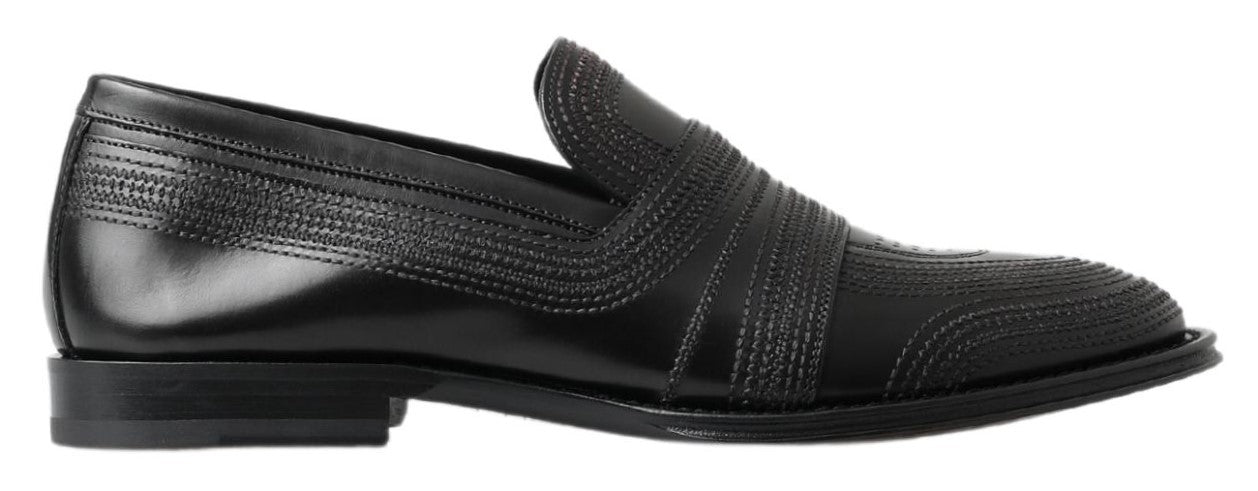 Dolce & Gabbana Black Leather Slipper Loafers Stitched Shoes | Regal Royce