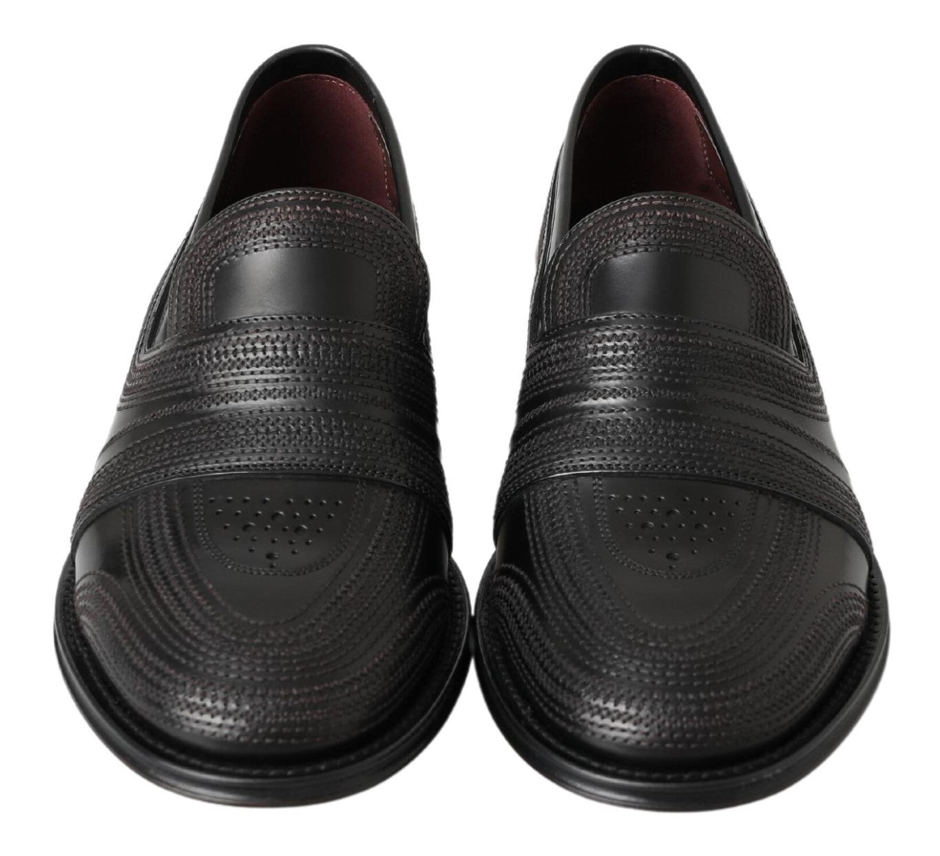 Dolce & Gabbana Black Leather Slipper Loafers Stitched Shoes | Regal Royce