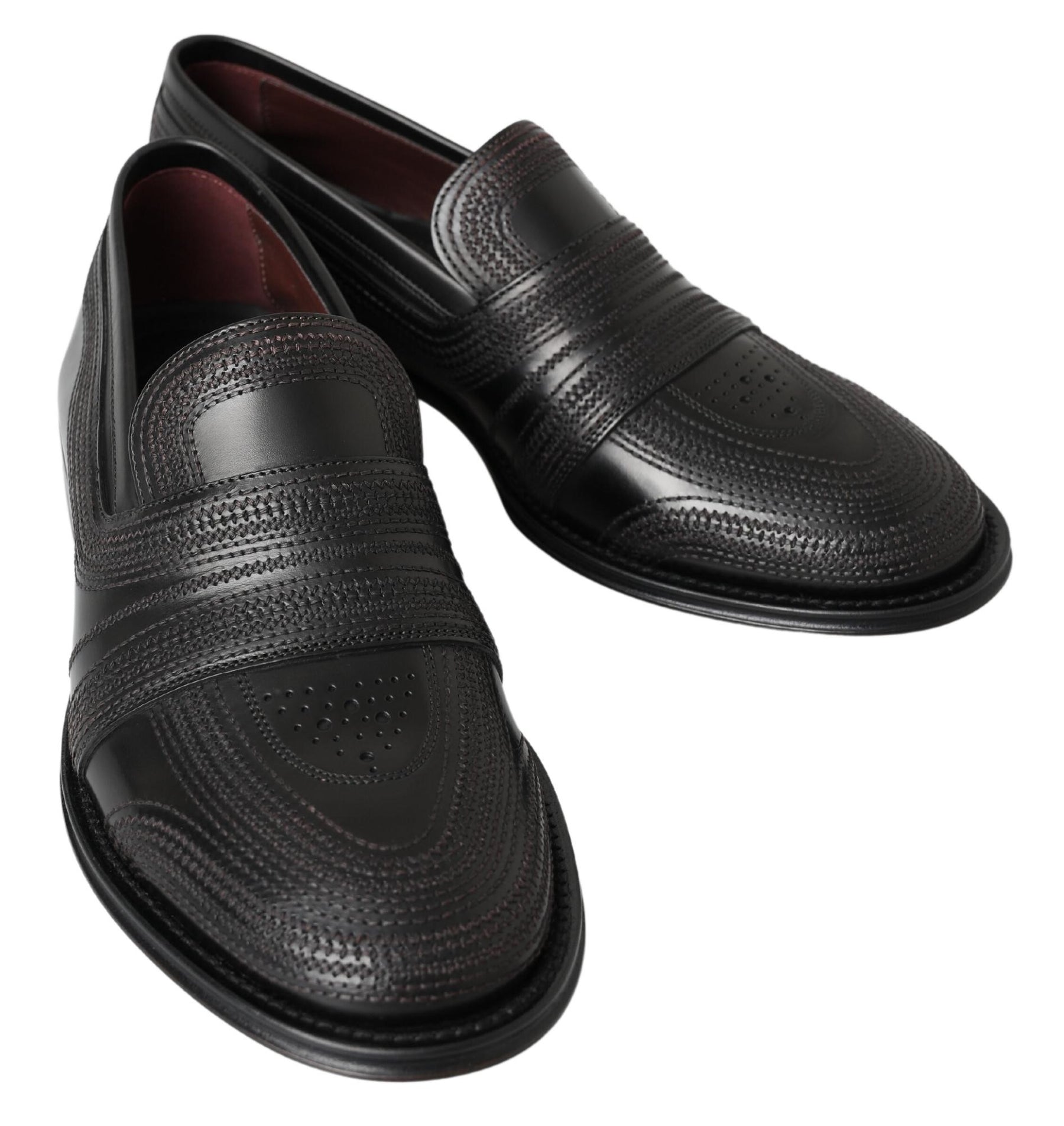Dolce & Gabbana Black Leather Slipper Loafers Stitched Shoes | Regal Royce